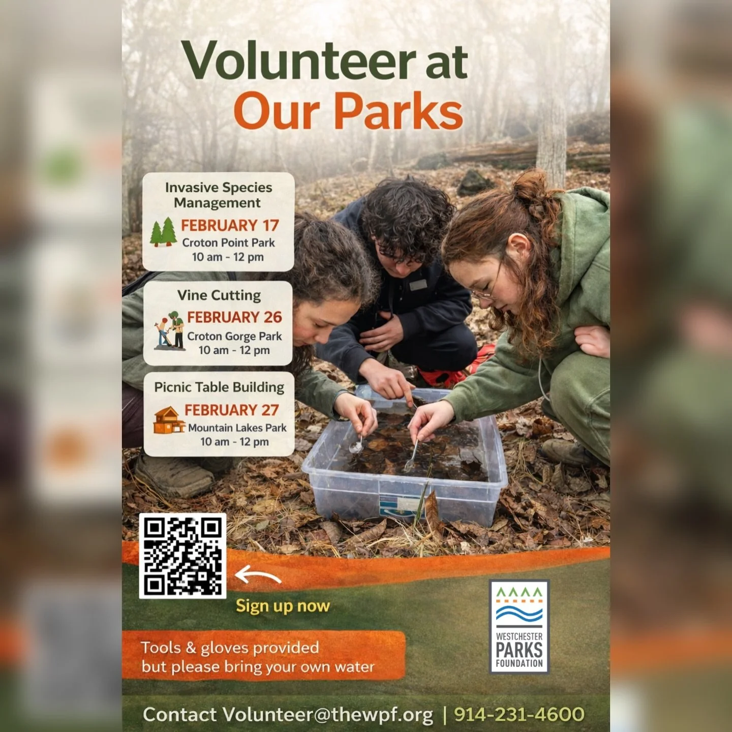 Upcoming volunteer opportunities.  Get involved and support our parks. 🌱