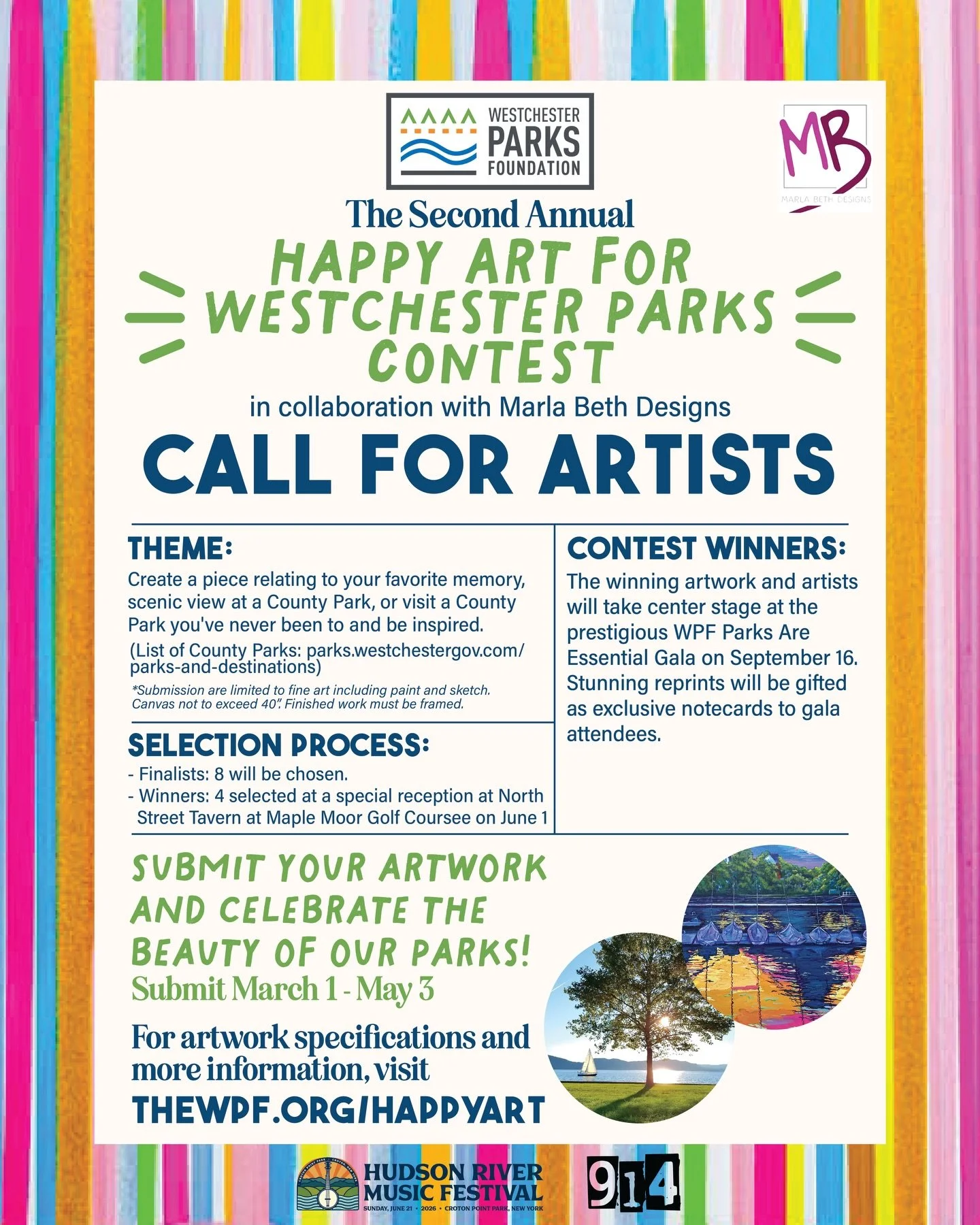 🚨 🎨 Calling All Artists! Join the Second Annual Happy Art for Westchester Parks Contest, a collaboration with @marlabeth_designs, and showcase your creativity inspired by the beauty of our county parks (paint medium on: paper, wood panel or canvas.