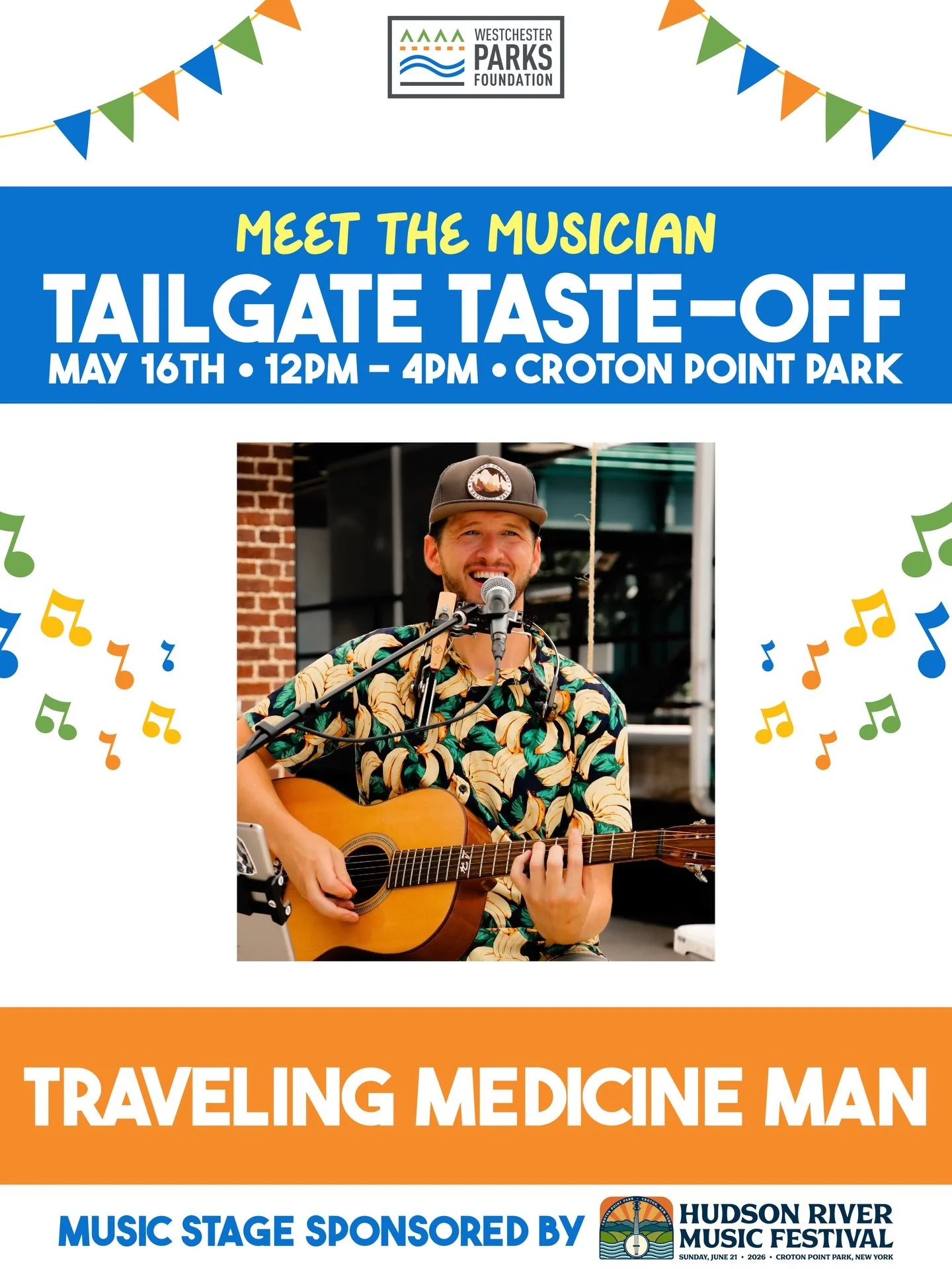 Announcing our second musician for our first Tailgate Taste-Off on May 16 at @crotonpointpark! @traveling_medicine_man , a Westchester-based one-man band, has been playing music for two decades.  He blends all genres including rock, punk, hip hop, co