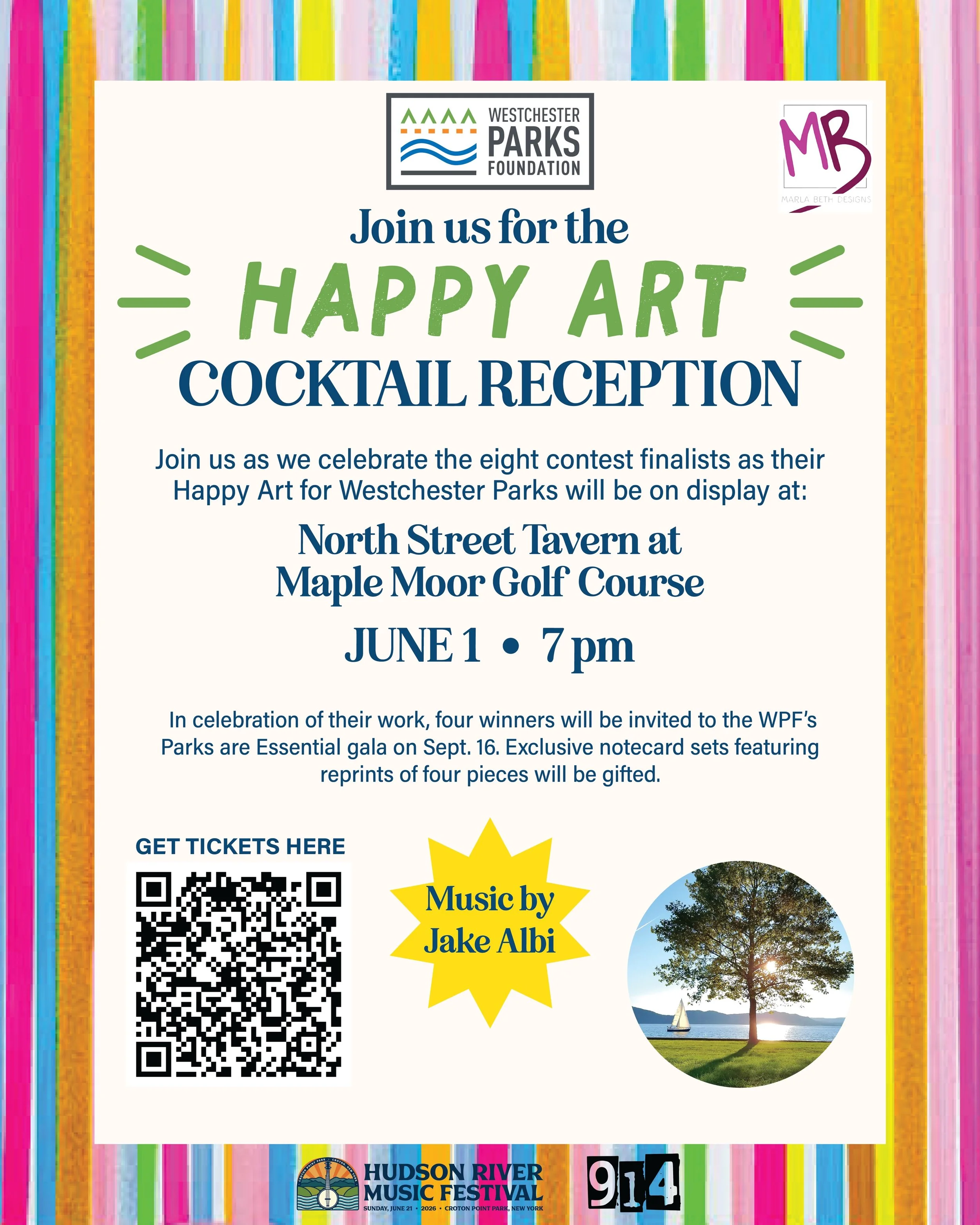 Join us as we celebrate the Happy Art for Westchester Parks contest finalists and bring at @northstreettavern at Maple Moor June 1.  Sponsored by @hudsonrivermusicfest + media sponsor @the914collective 

Get tickets here: https://square.link/u/7NL8VC
