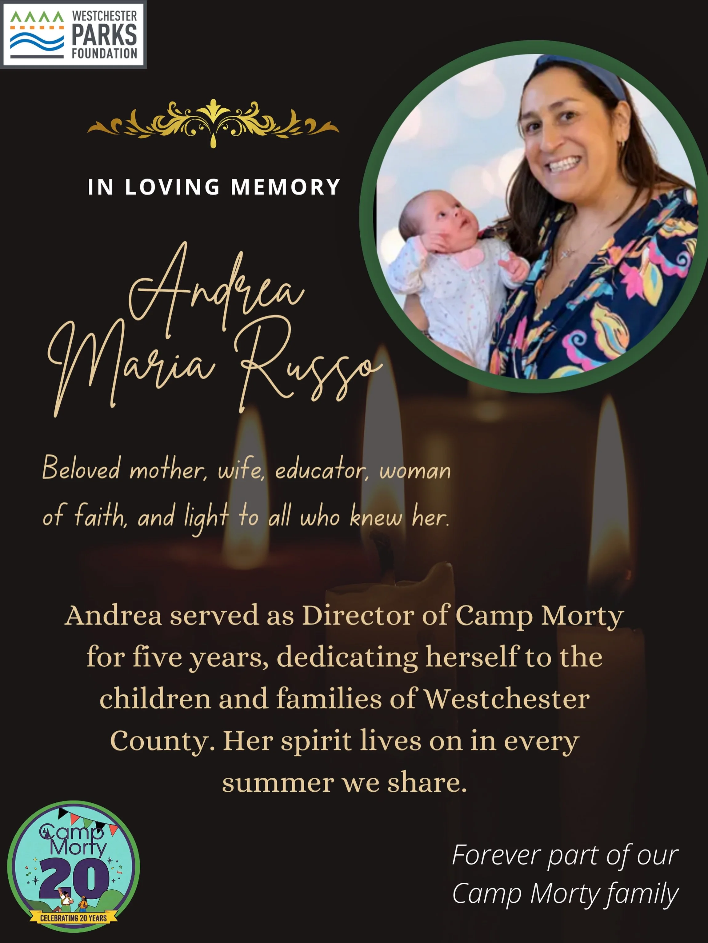 We are deeply saddened by the passing of Andrea &ldquo;Drea&rdquo; Russo, our former Director at Camp Morty for five summers, who brought joy and guidance to countless campers. Among her many other roles before and since, she served as Superintendent
