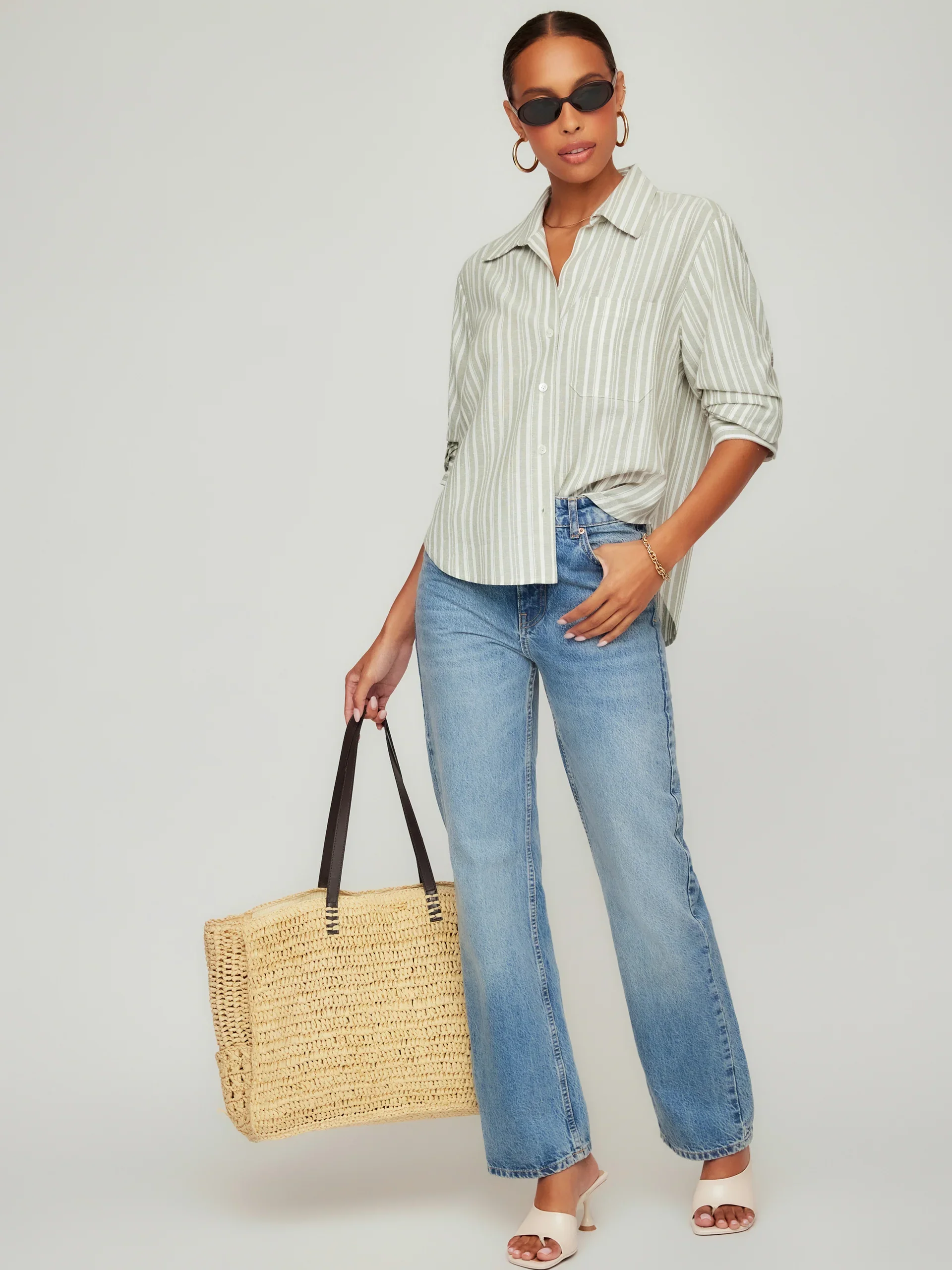 FIFTEEN TWENTY LEIGHTON RUCHED SLEEVE SHIRT