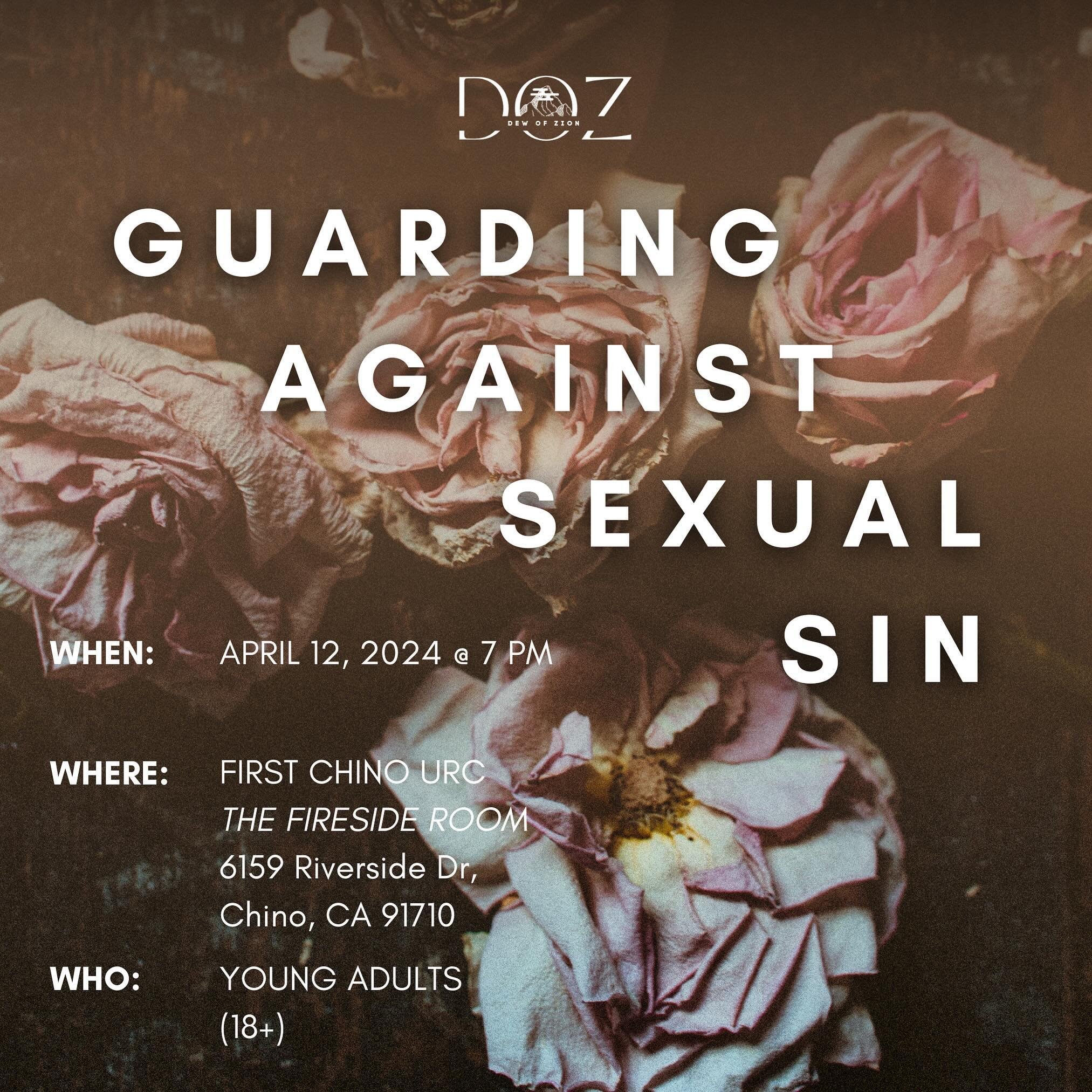 Calling all young adults!! 🙋🏽&zwj;♂️🙋🏼&zwj;♀️ You&rsquo;re invited to a special lecture by Pastor Taylor Kern this Friday, April 12th at 7 pm on the topic of &ldquo;Guarding Against Sexual Sin.&rdquo; In our increasingly sexualized culture, it&rs