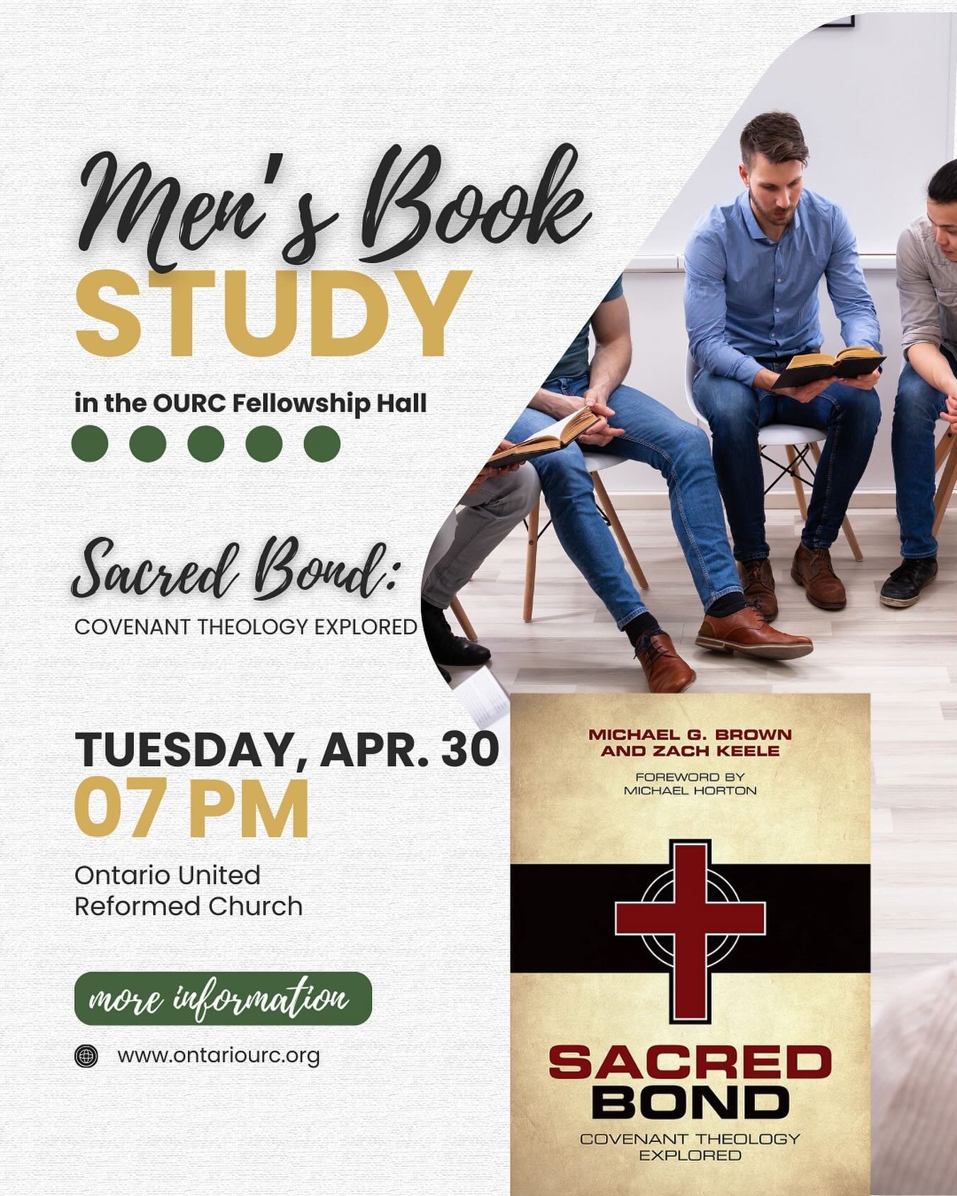 Come spend an edifying evening of fellowship and discussion with the OURC gents!  We&rsquo;ll be reading Chapter 6 of &lsquo;Sacred Bond&rsquo; in the Fellowship Hall&mdash;see you there!