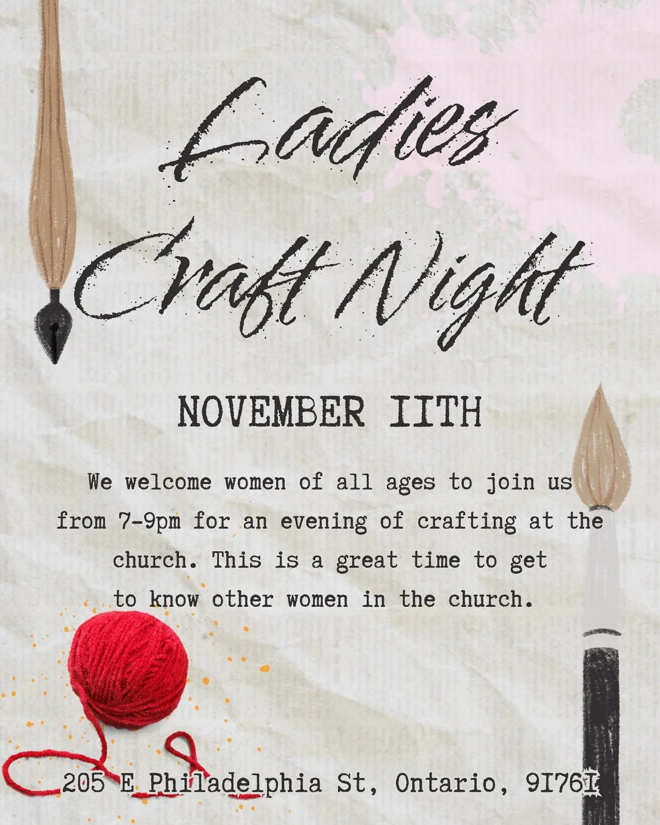 Sisters! Join us tomorrow for a night of crafting and fellowship ✨ Please bring your own craft (painting, handiwork, scrapbooking, coloring, etc.) and a snack or drink to share. We
would love to see you there🤗