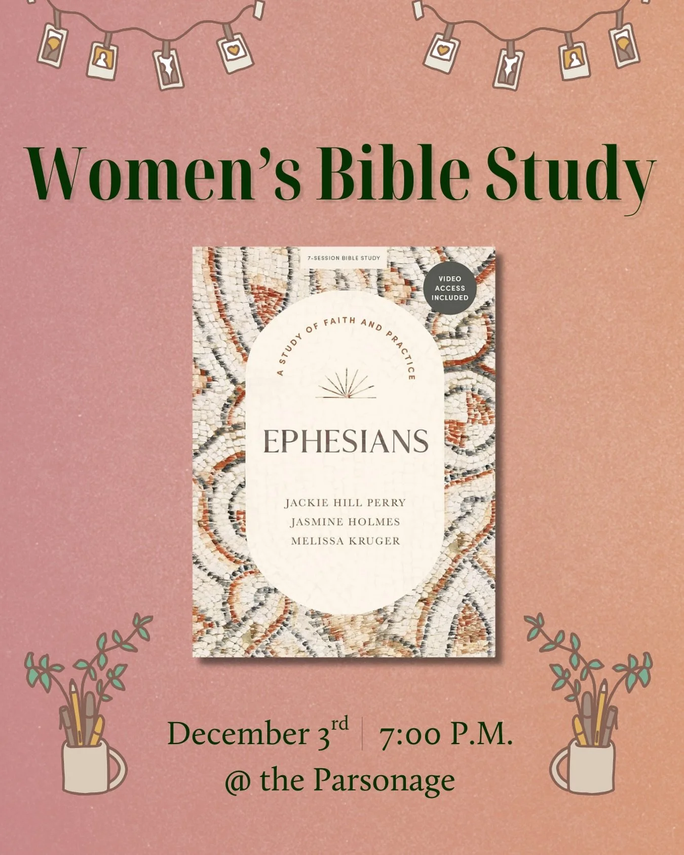 Sisters! Tomorrow we will gather at the church parsonage to discuss session 3 of our Ephesians study guide✨Hope to see you there💗