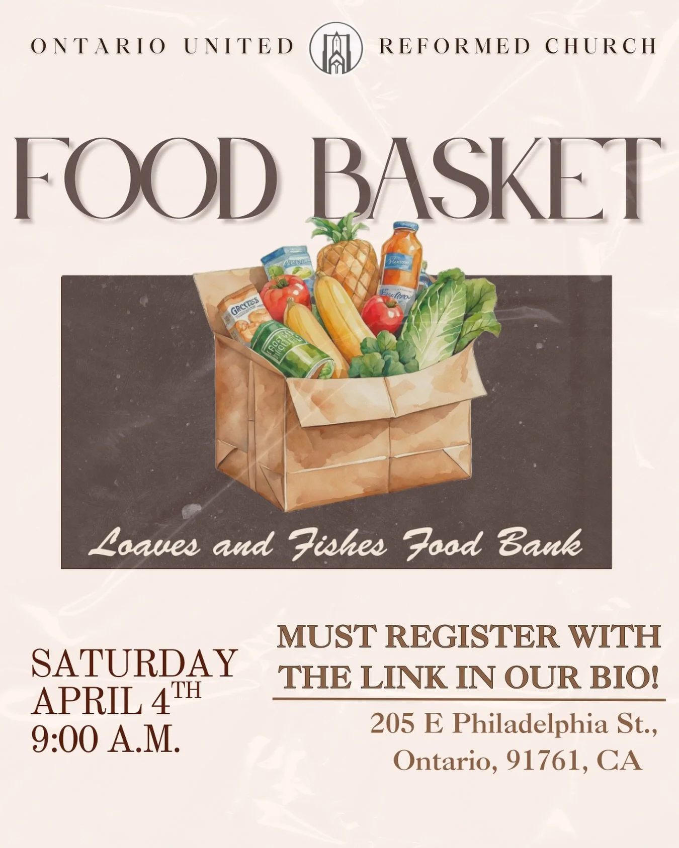 Hey Ontario! 👏🏻 This Saturday we will be having our Food Basket pickup from 9-9:30 a.m. at Ontario United Reformed Church ✨ There are 15 boxes available, as usual sign up is required to receive a basket‼️ 
🔗Register using the link in our bio 🔗

#