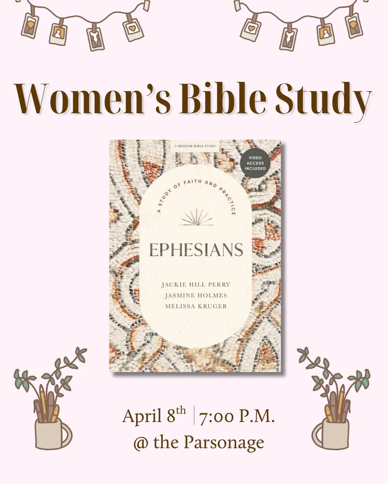 Join us for our women&rsquo;s bible study tomorrow evening at 7pm as we discuss Session 5 of our Ephesians study guide🤍 This is a great opportunity to grow in fellowship and faith through meaningful conversations with one another! 💕 As usual, we wi