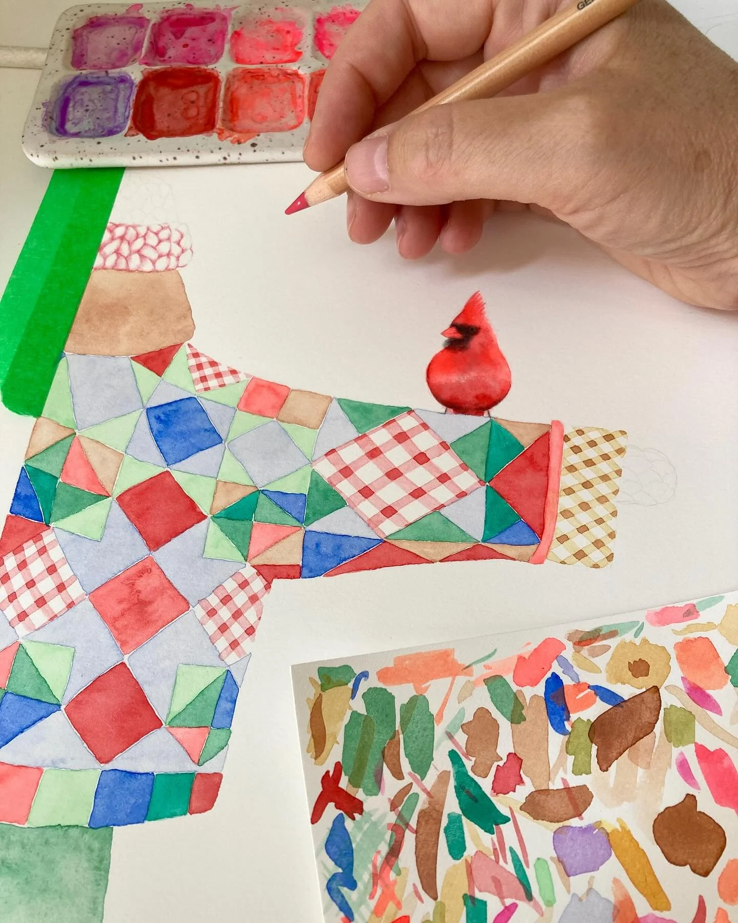 This vibe ✨❄️✨
.
.
.
.
#illustrations #myart #winterishere #aquarelle #artoftheday #quilt #quiltingismytherapy #cardinal