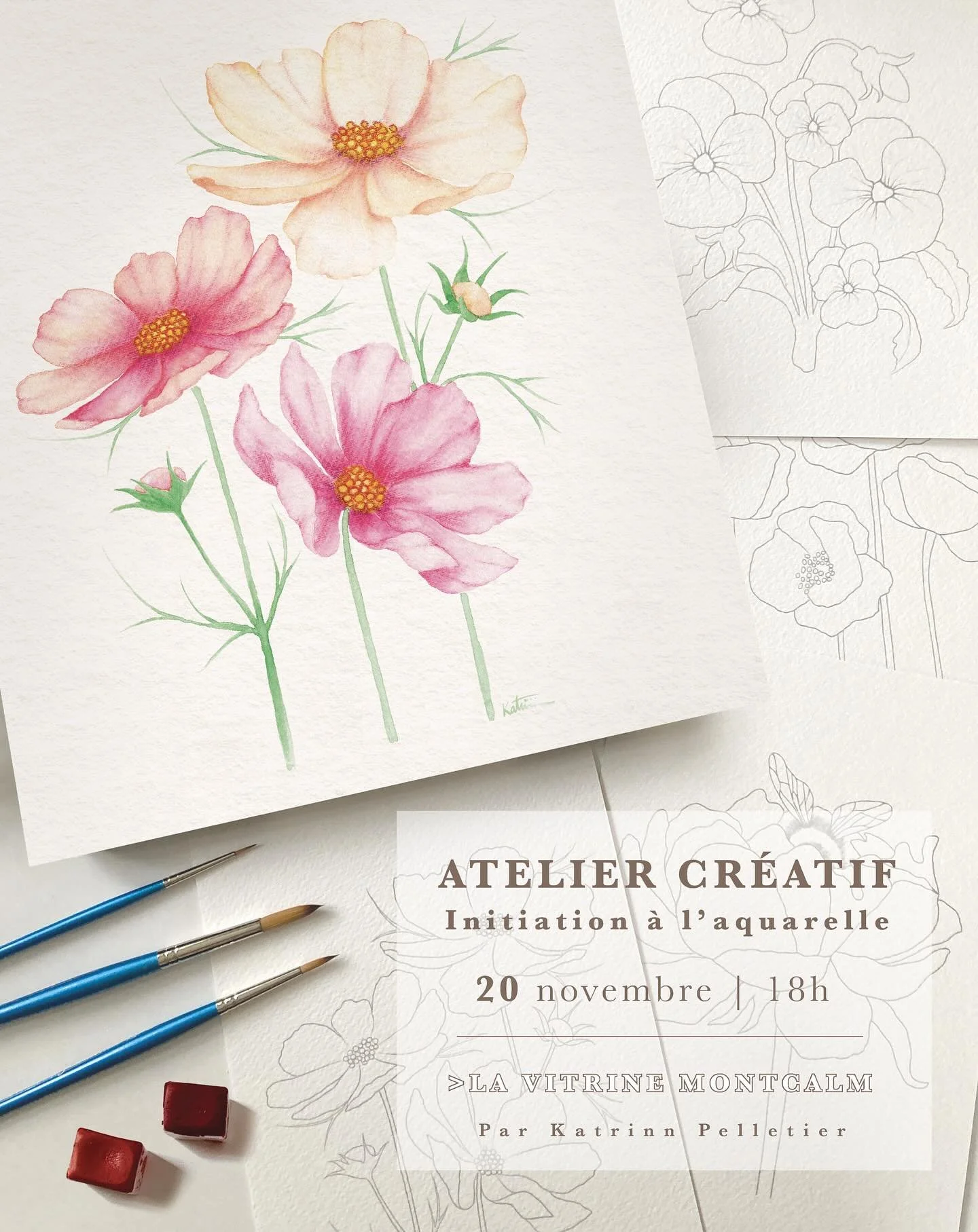 Un dernier atelier d&rsquo;aquarelle pour 2025!
Je suis tr&egrave;s heureuse de vous annoncer une derni&egrave;re date pour mes ateliers d&rsquo;initiation &agrave; l&rsquo;aquarelle th&eacute;matique florale ✨🌸✨.
&bull; 20 Novembre 2025 &agrave; 18