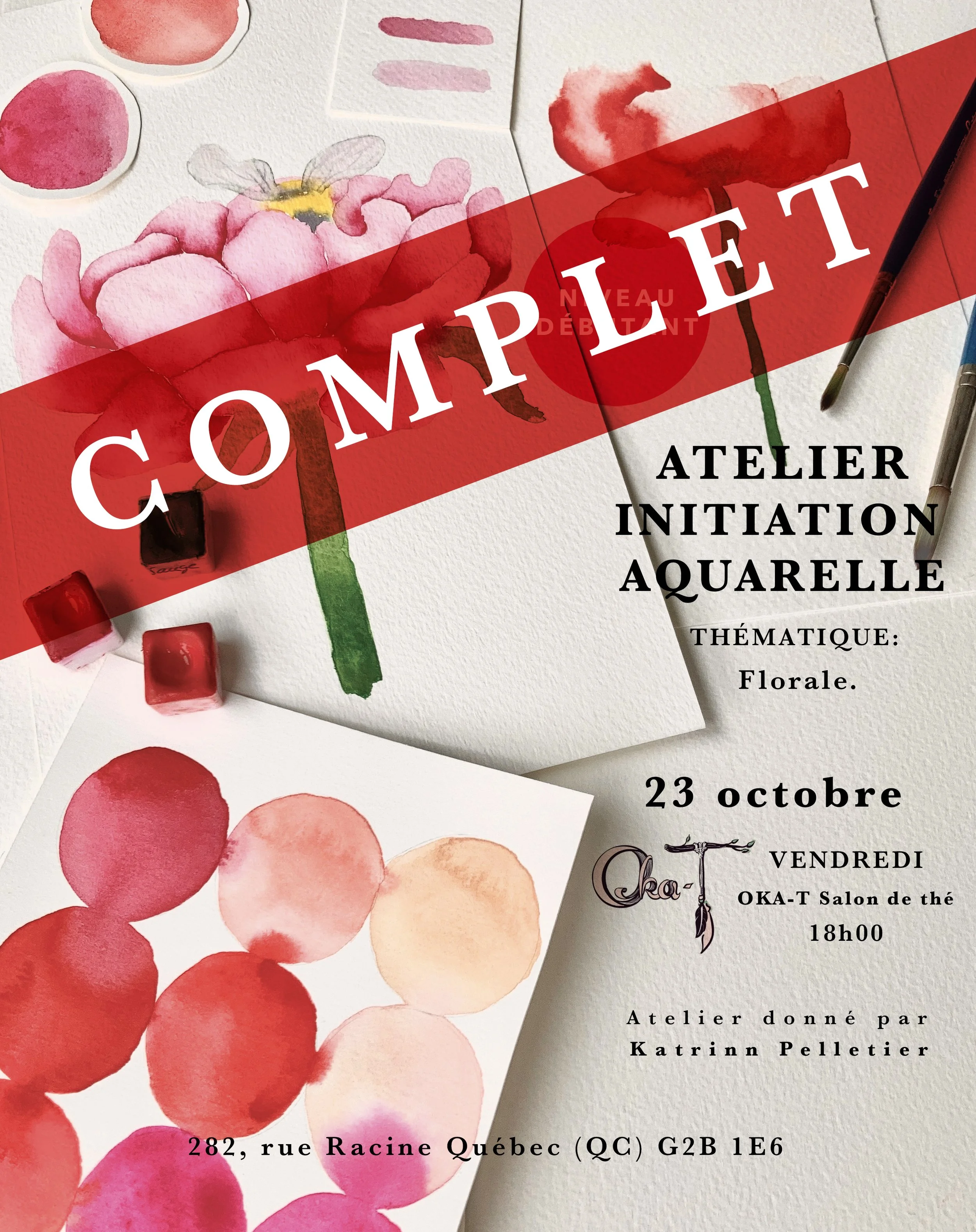 Atelier aquarelle INITIATION thématique florale / Vendredi 23 octobre 2026