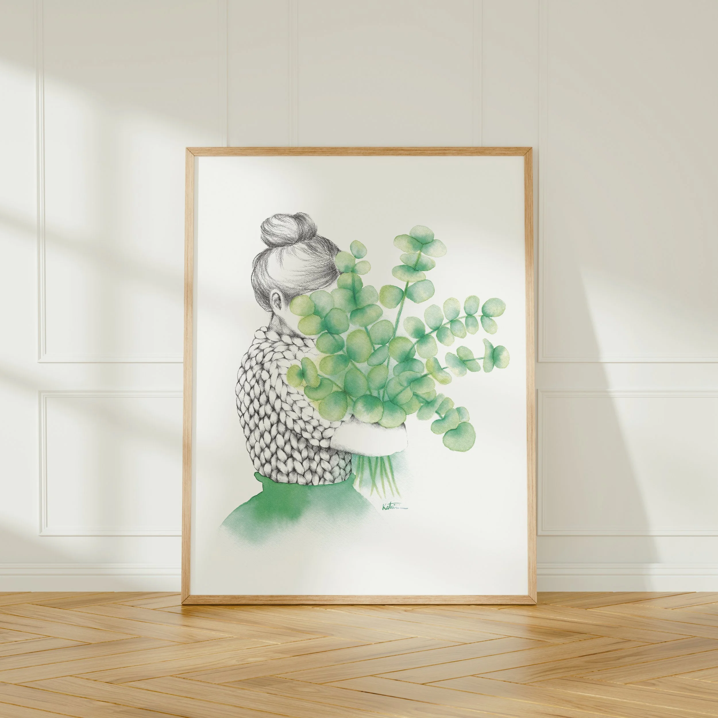 Affiche fille bouquet d'eucalyptus