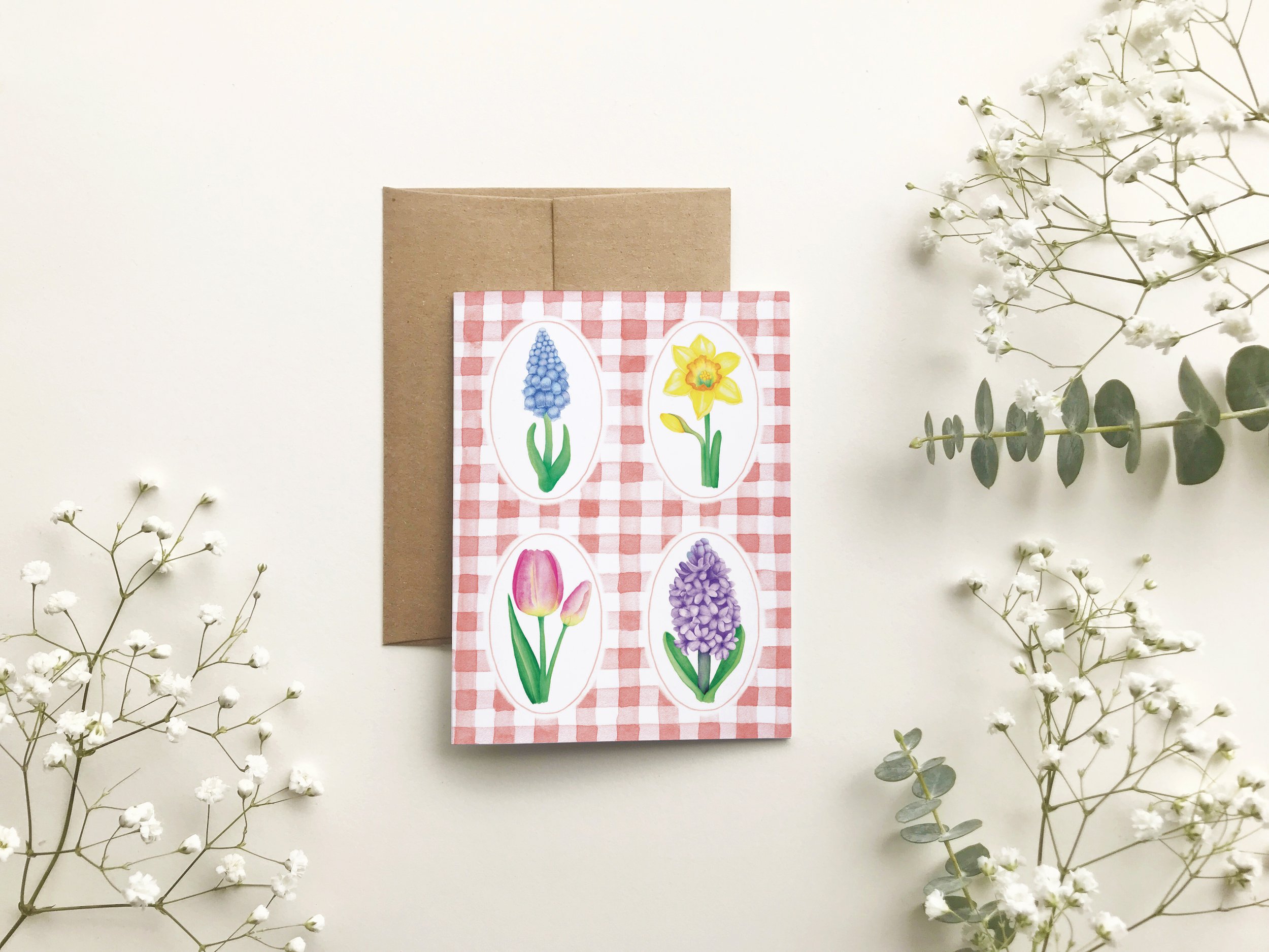 Carte de souhait - Vichy au quatre fleurs