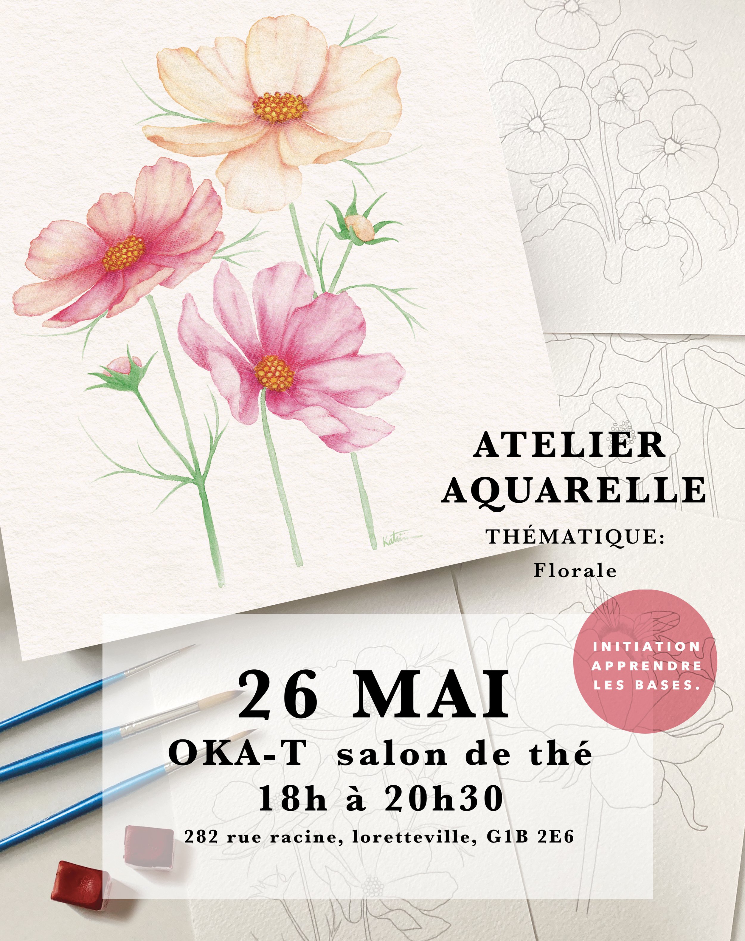 Atelier aquarelle INITIATION / MARDI 26 MAI 2026