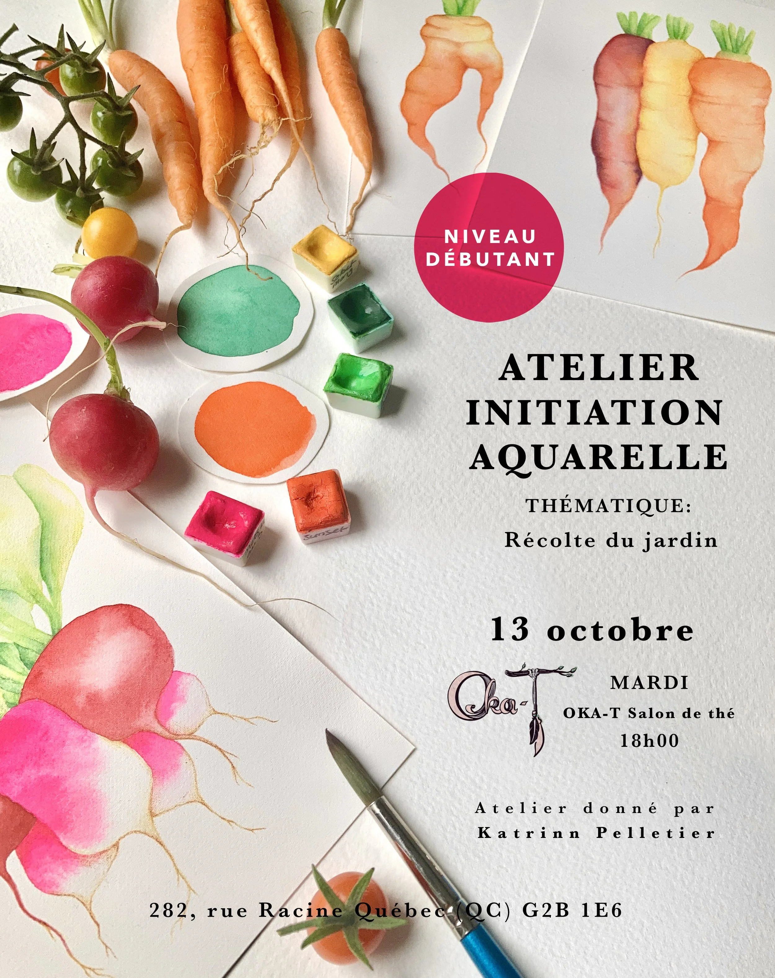 Atelier aquarelle INITIATION thématique : récolte du jardin / Mardi 13 octobre 2026 (copie)