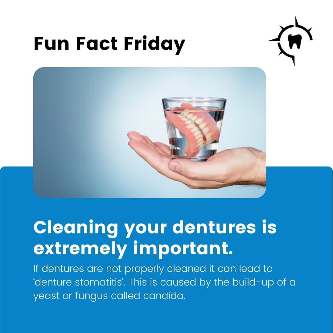 Please clean your dentures daily. 

Soak and brush with a soft-bristled brush and nonabrasive denture cleanser to remove food, plaque and other deposits. If you use denture adhesive, clean the grooves that fit. 

Just like with your teeth, keeping yo