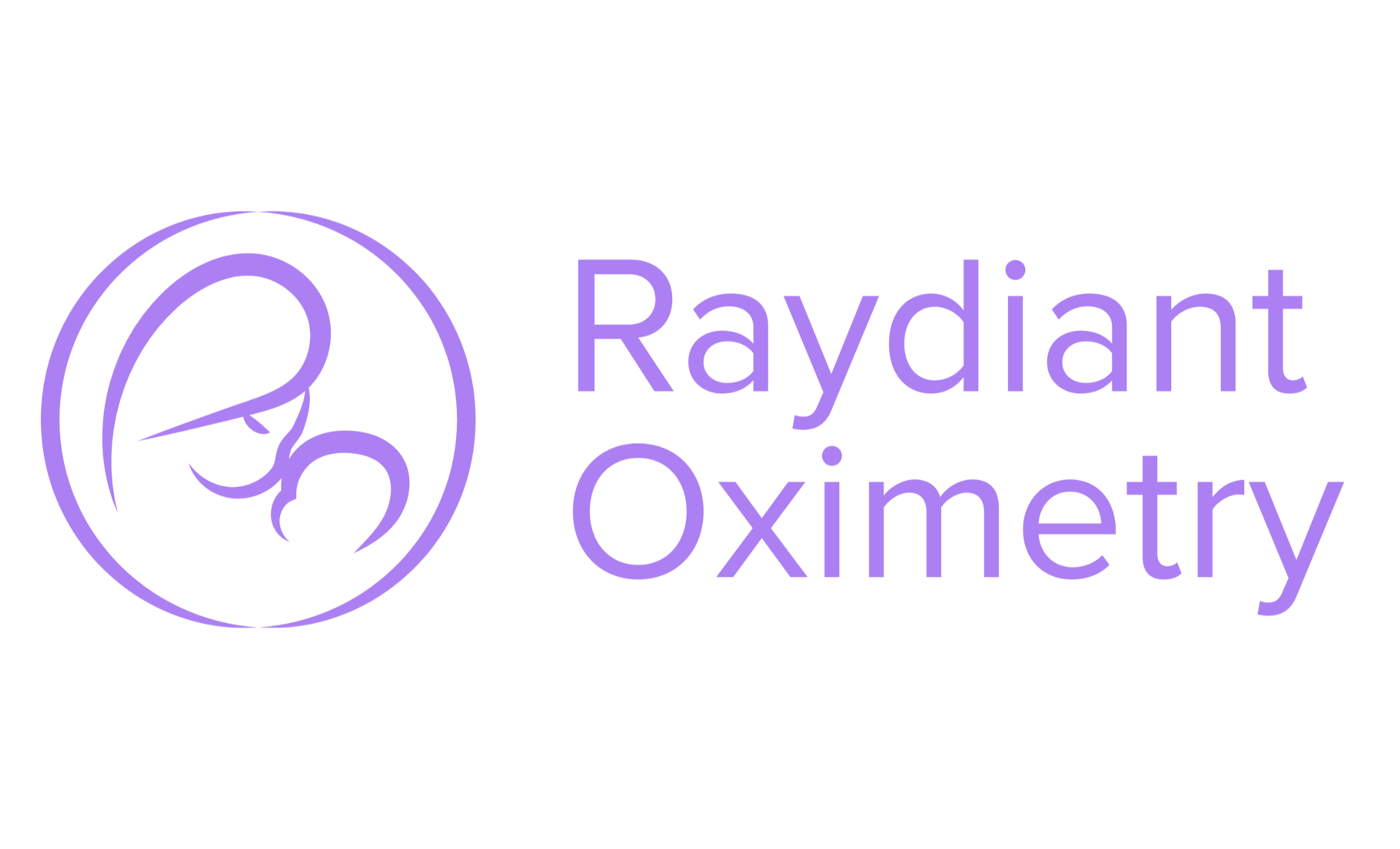 Purple line art of a human ear with a stylized swirl inside, accompanied by the text 'Radiant Oximetry' in purple.