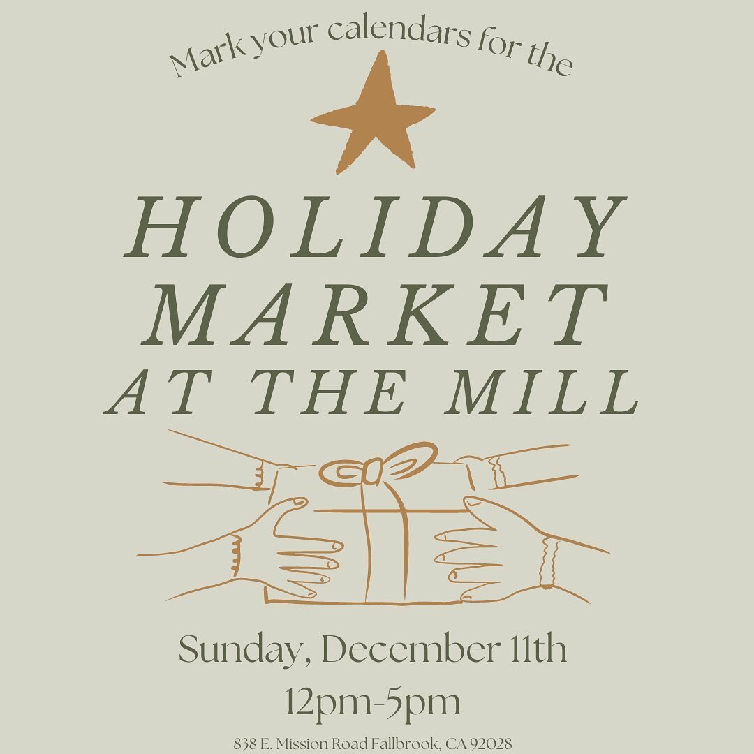 THIS SUNDAY! Holiday Market at The Mill🌲 Local vendors, produce, handmade goods and more! Perfect day to spend some time with your people enjoying the seasons festivities &amp; finding a few unique gifts for Christmas! We hope to see you there!