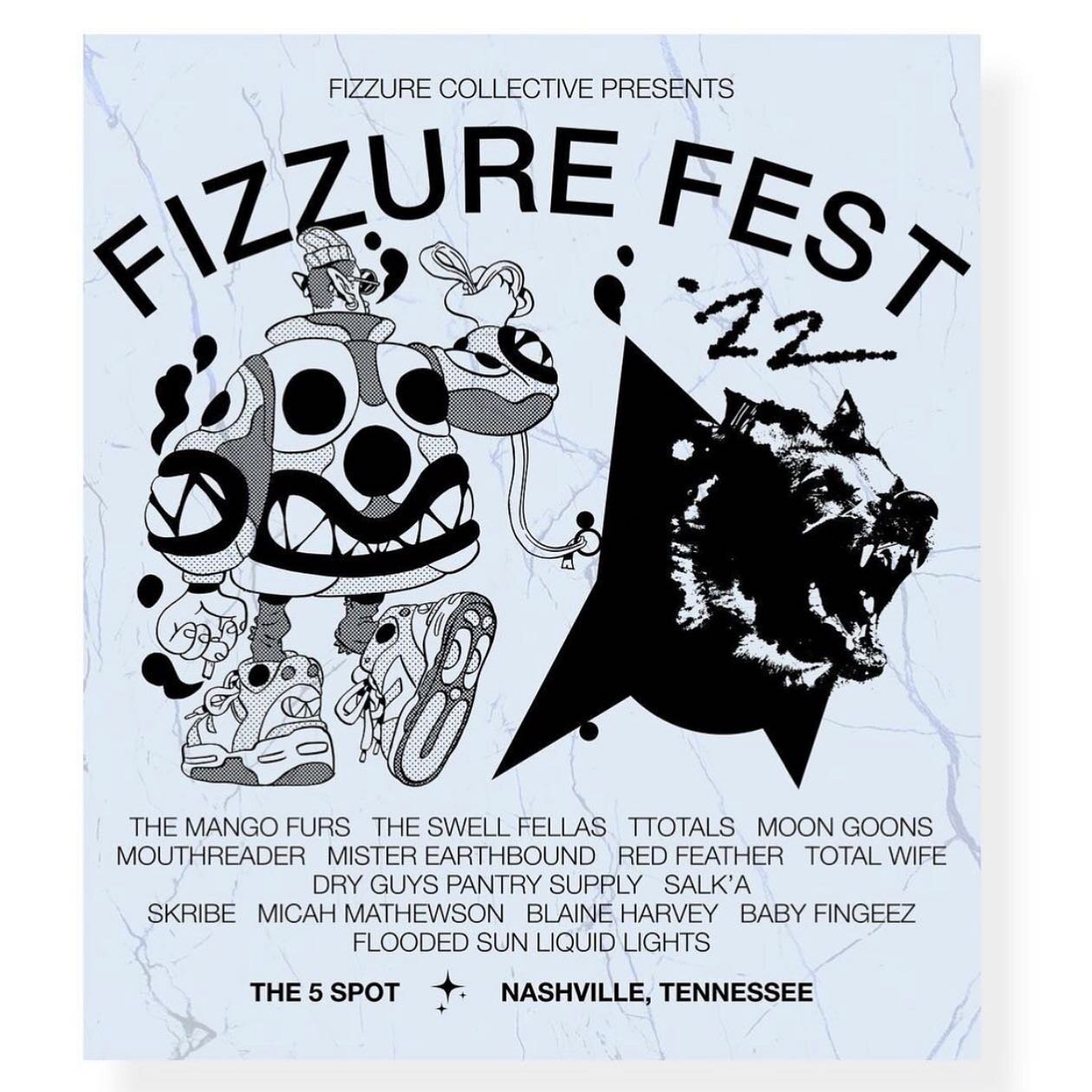 Come by @the5spotnashville at 6PM tonight for FIZZURE FEST VOL. 1. @fizzurecollective I&rsquo;ll have some dope shirts and a limited run of prints. There will be some amazing music and some live printing of the show poster so bring some blank tees!