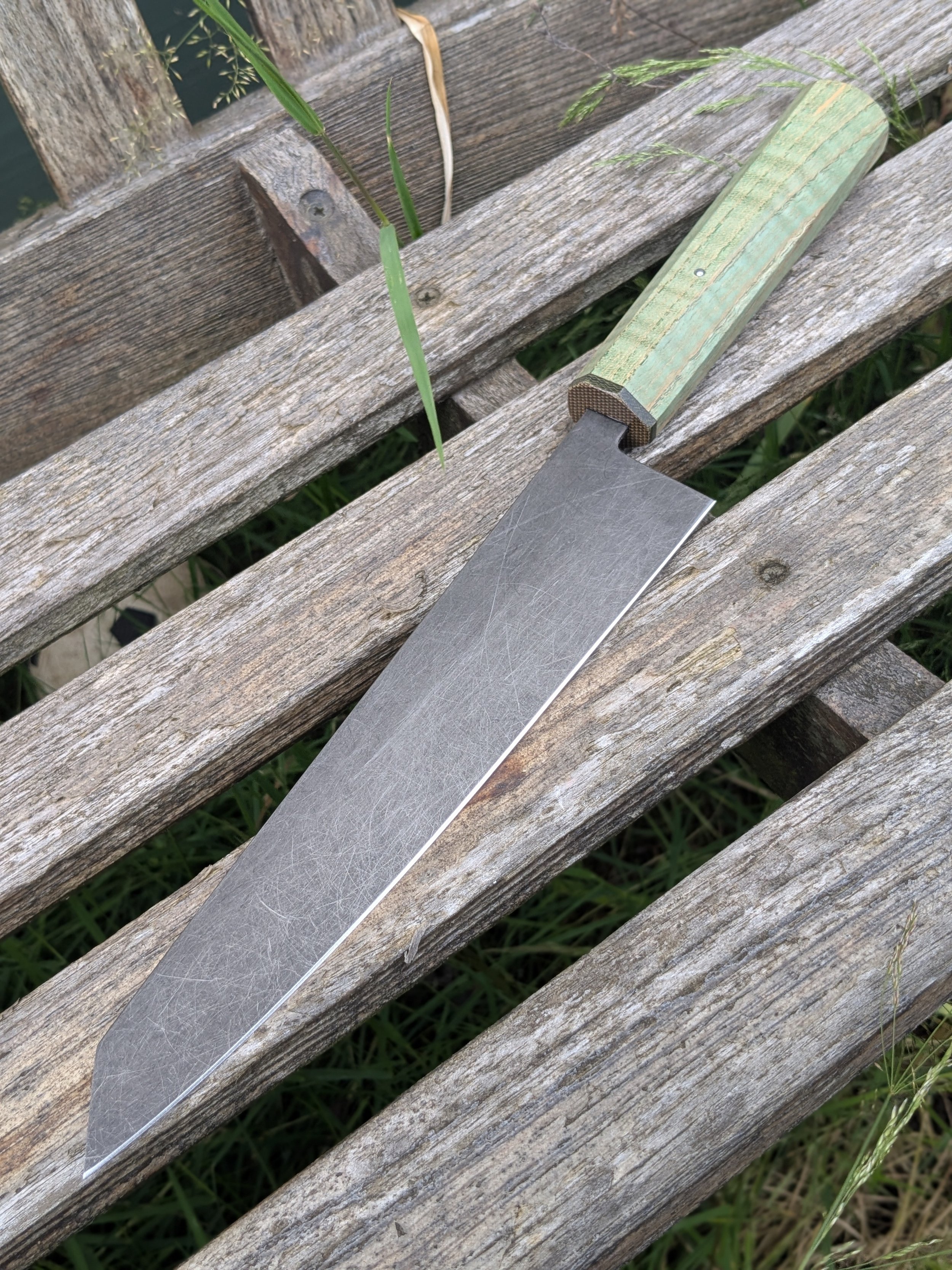 Handmade K-tip Gyuto stoneworn finish high carbon steel made by hand in Godalming Surrey