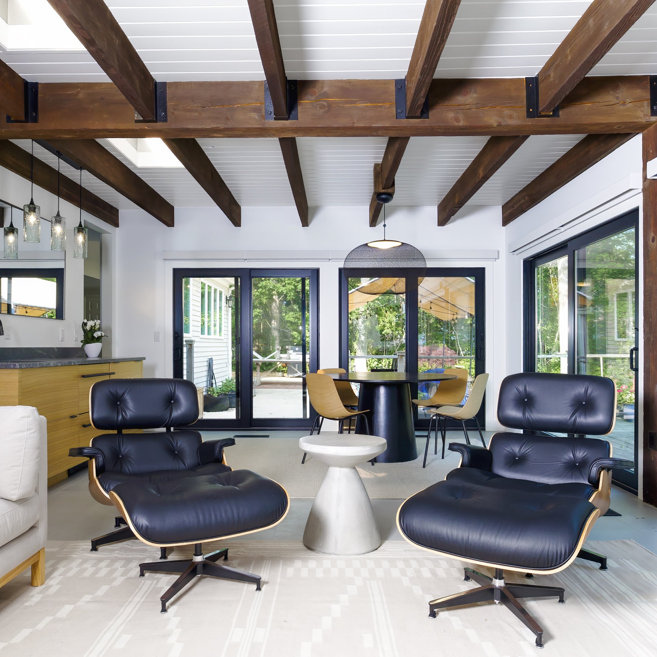Iconic Eames lounge chairs and ottomans