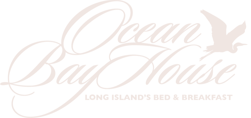 Logo for Ocean Bay House, Long Island's Bed & Breakfast, with elegant script and a seagull illustration.