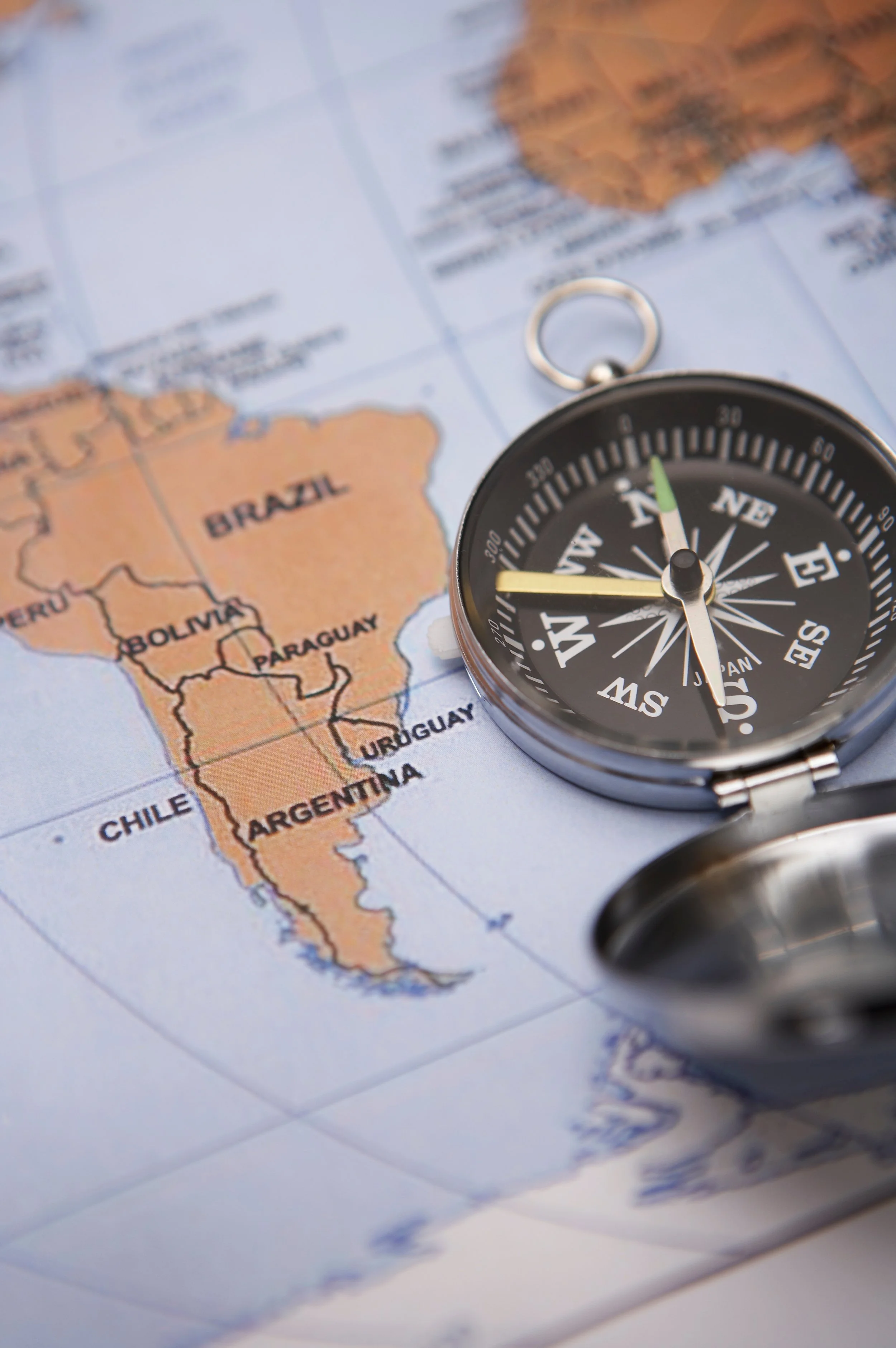 South America Map compass travel planning