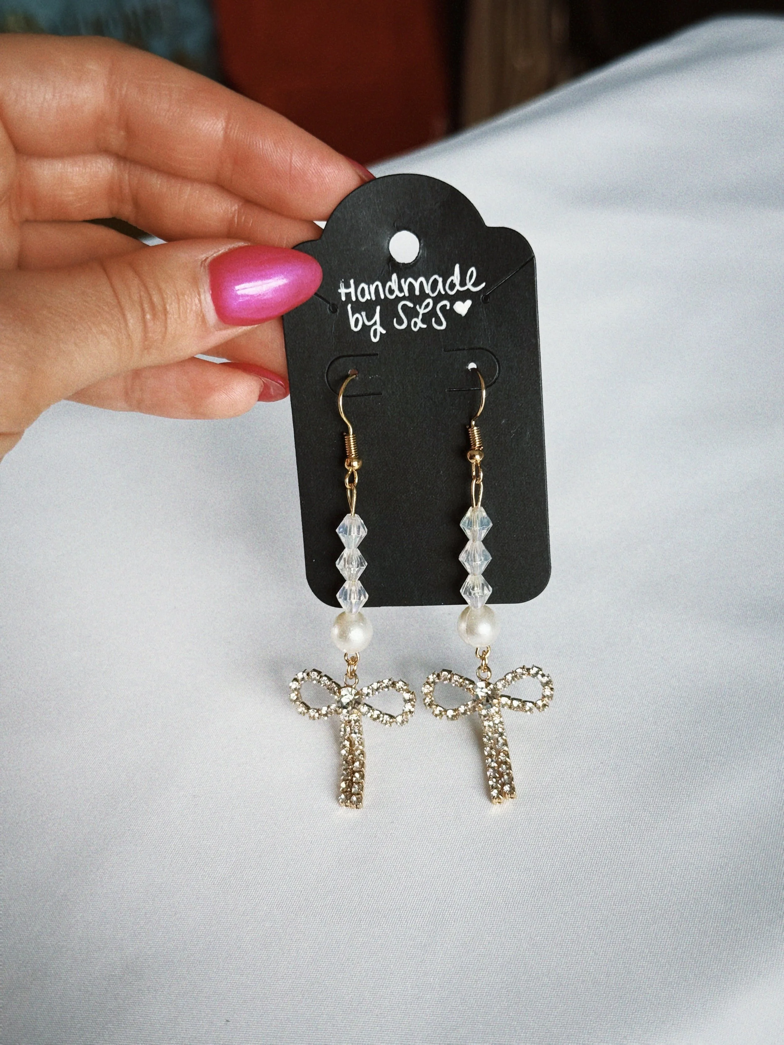 Rhinestone Bow – 18K Gold Plated Dangle Earrings for Women | Handmade Jewelry