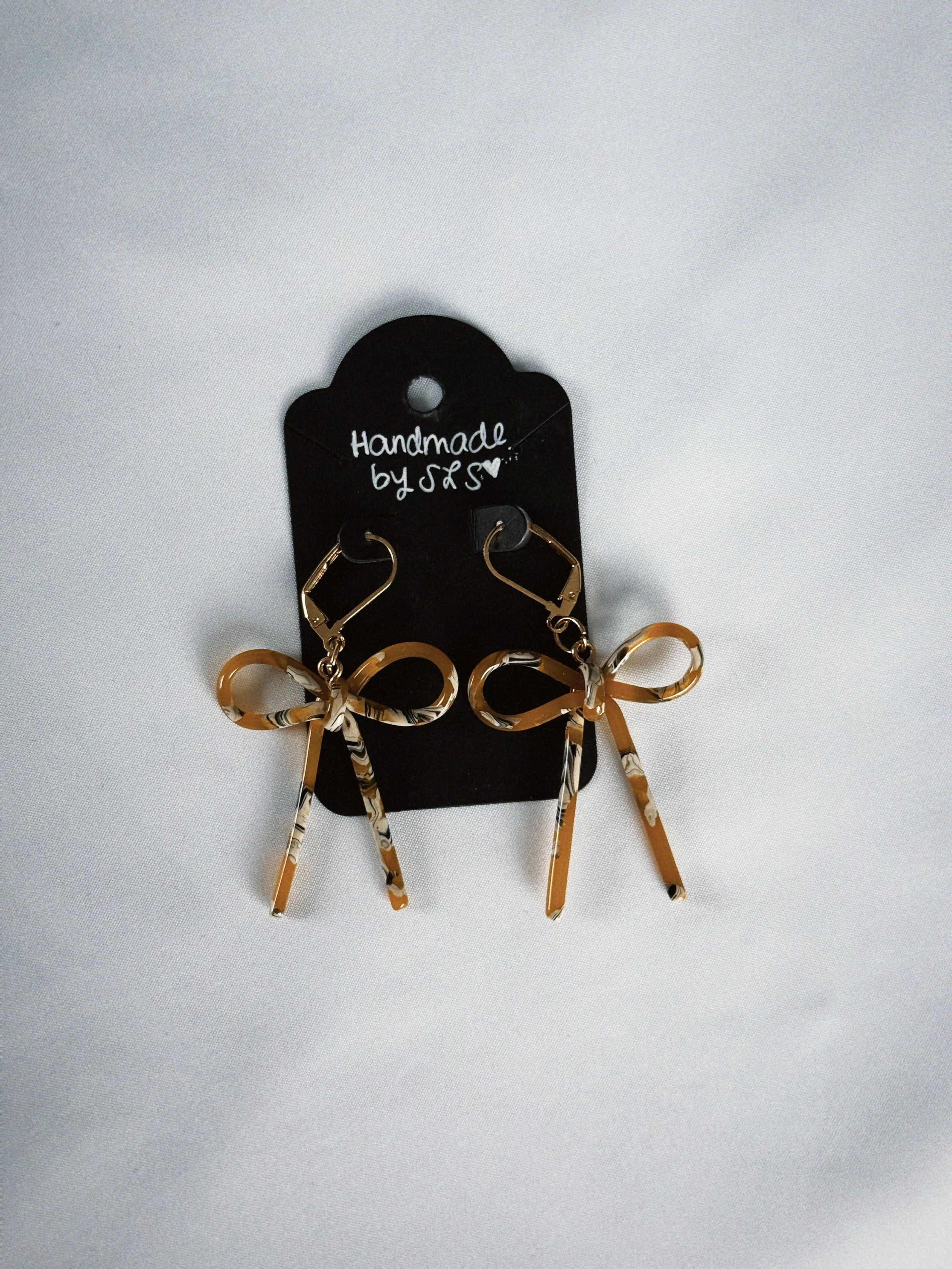 Amber Marble Bow – 18K Gold Plated Dangle Earrings for Women | Handmade Jewelry