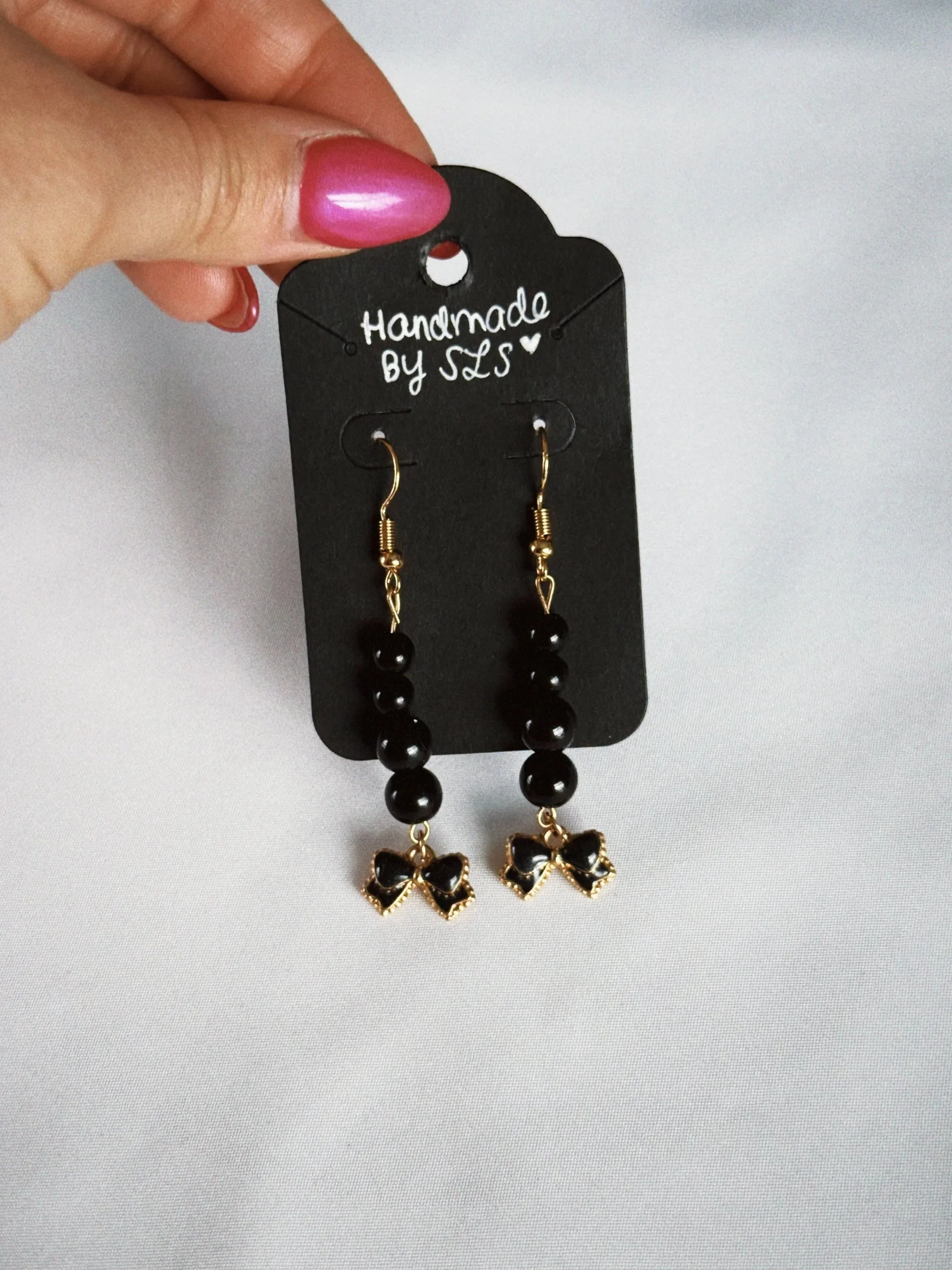 Classic Black Bow – 18K Gold Plated Dangle Earrings for Women | Handmade Jewelry