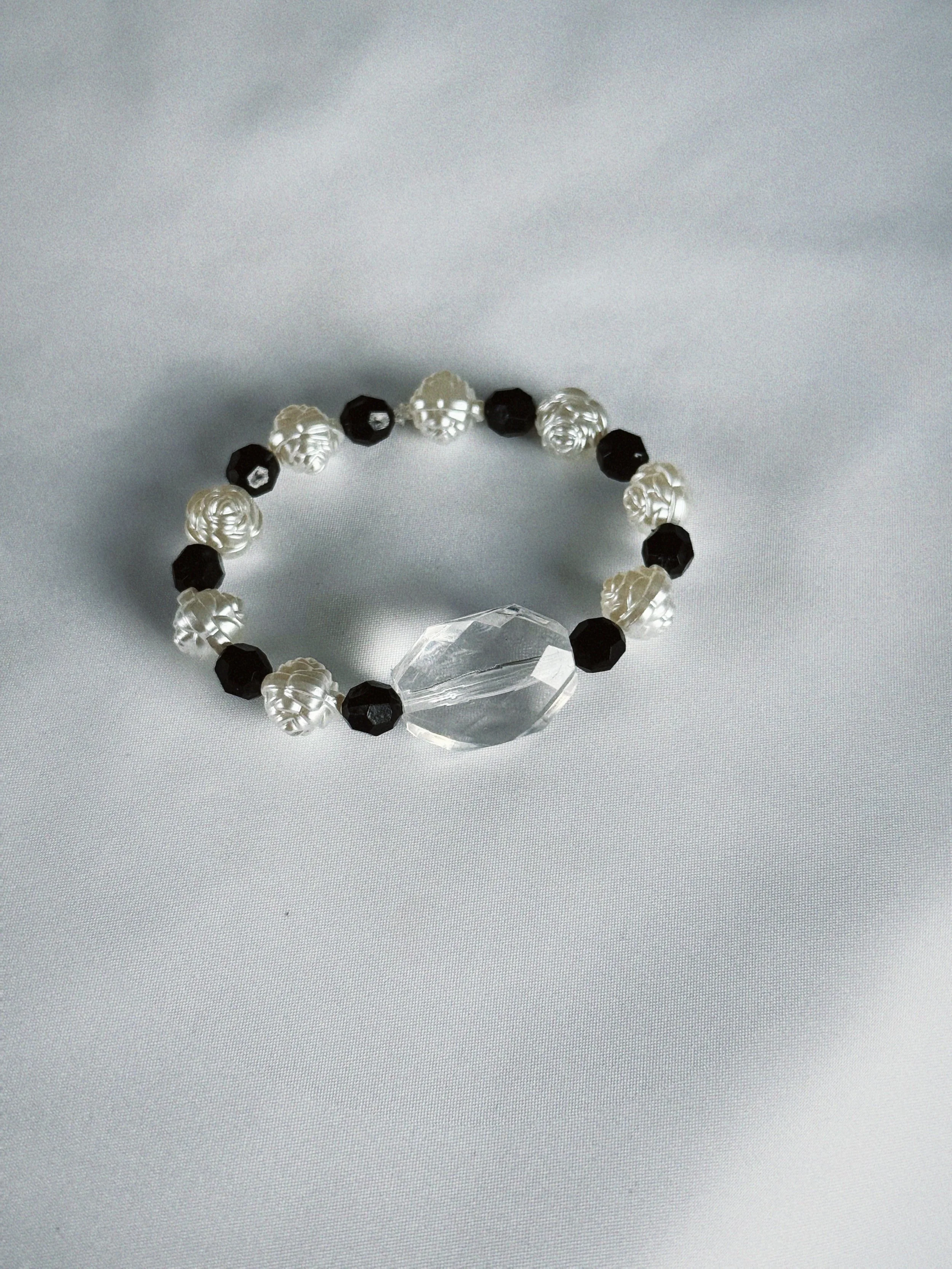 Midnight Bloom – Pearl Rose Beaded Statement Bracelet for Women | Handmade Jewelry