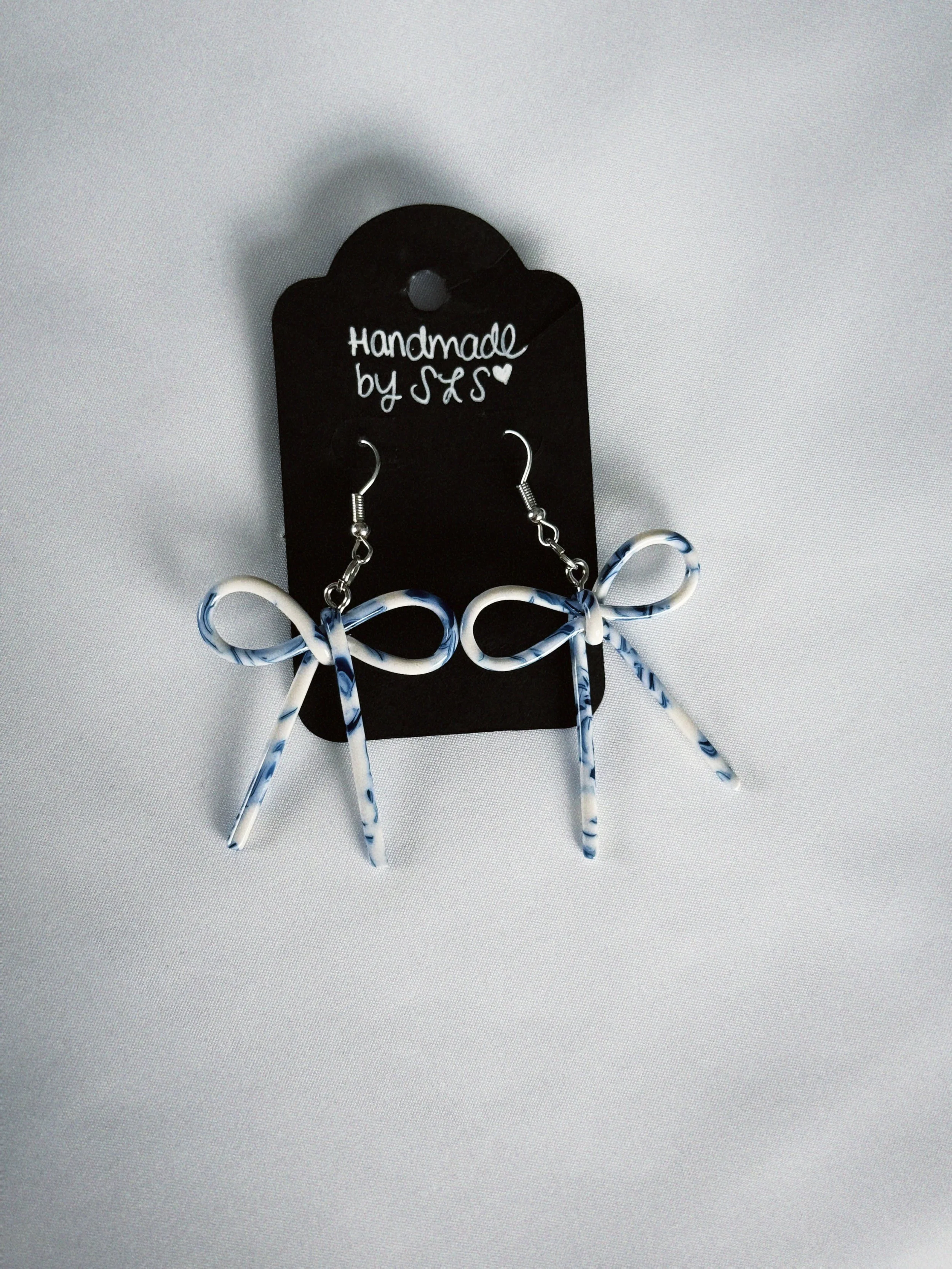 Ivory & Azure – Floral Bow Dangle Earrings for Women | Handmade Jewelry