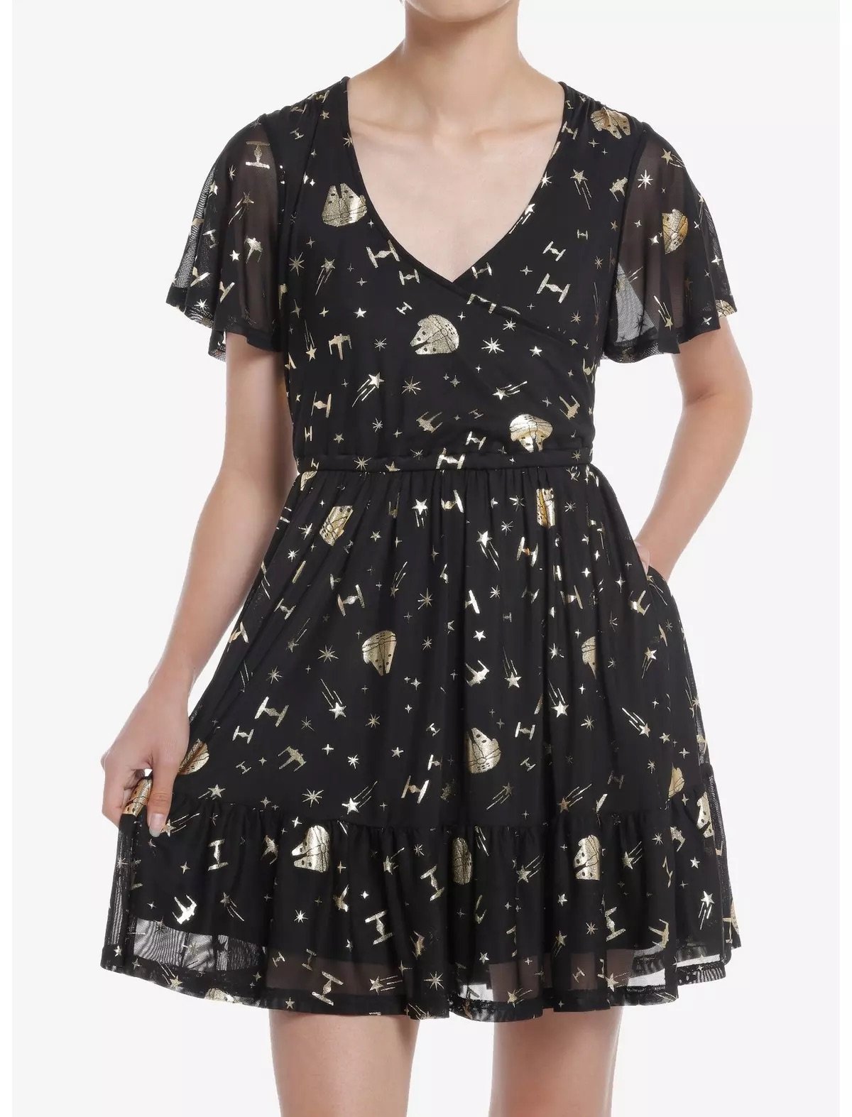 Metallic Foil Flutter Dress