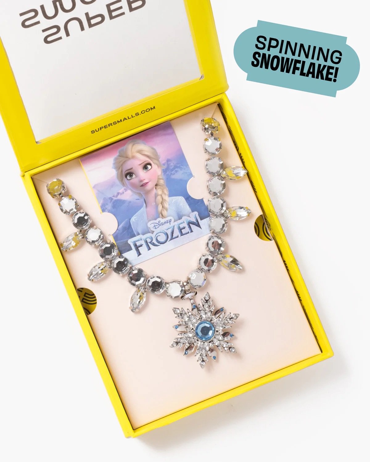 Disney Frozen Elsa Spinning Snowflake Necklace Disney x Super Smalls Merchandise Collection April 2024.jpeg