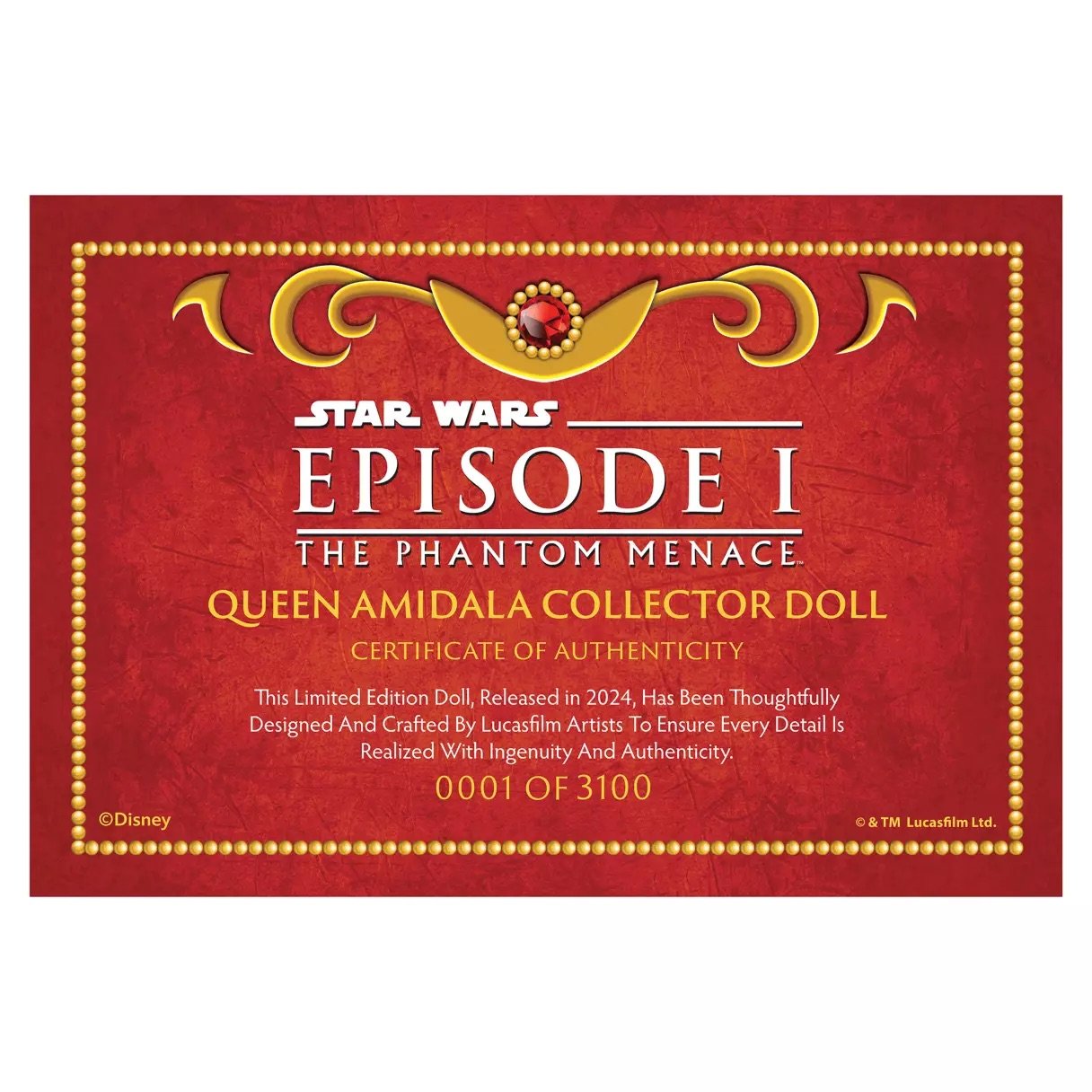 Queen Amidala Limited Edition Doll Disney Store Star Wars Episode 1 The Phantom Menace Merchandise Collection May 2024 Certificate.jpeg