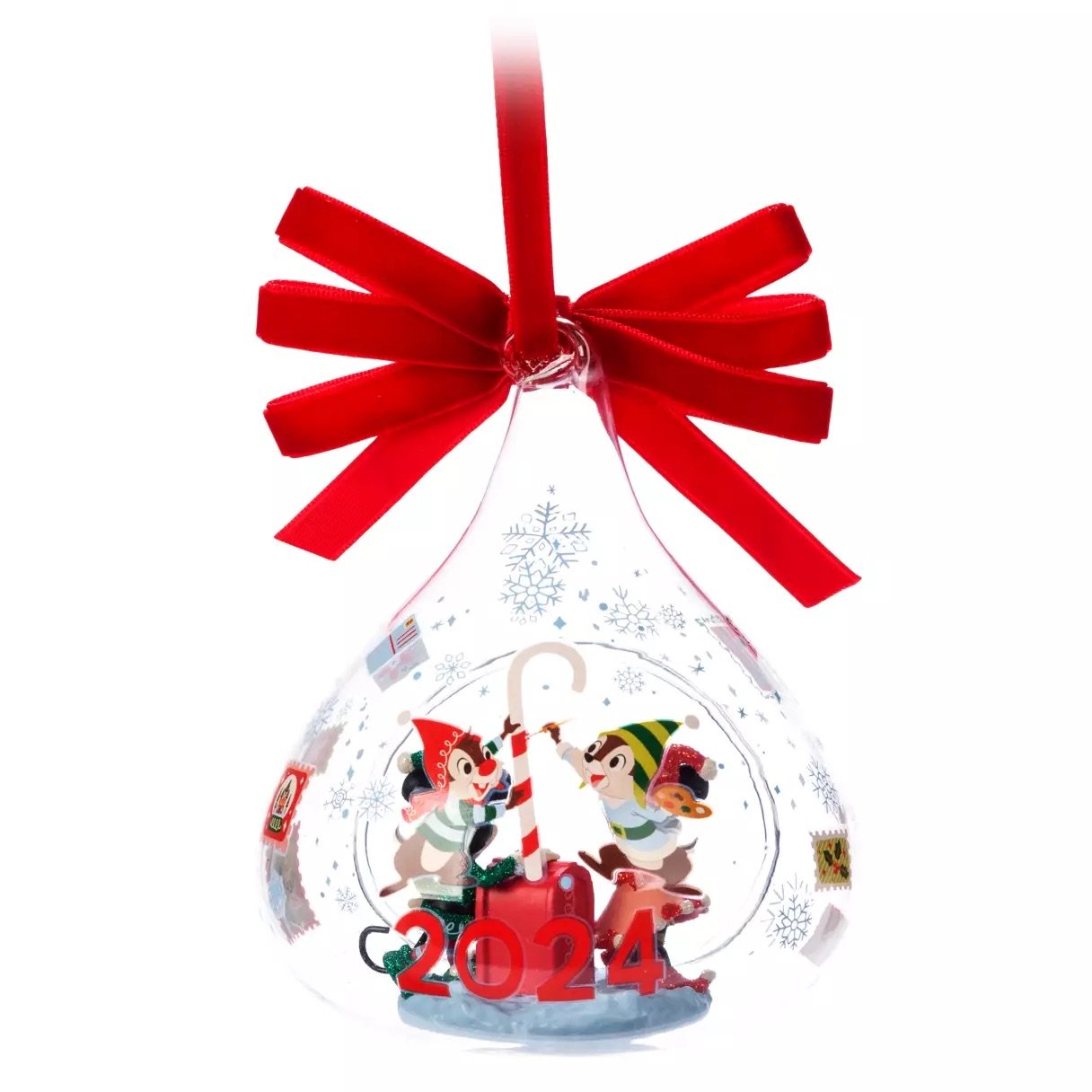 Mickey &amp; Minnie Glass Droplet Ornament