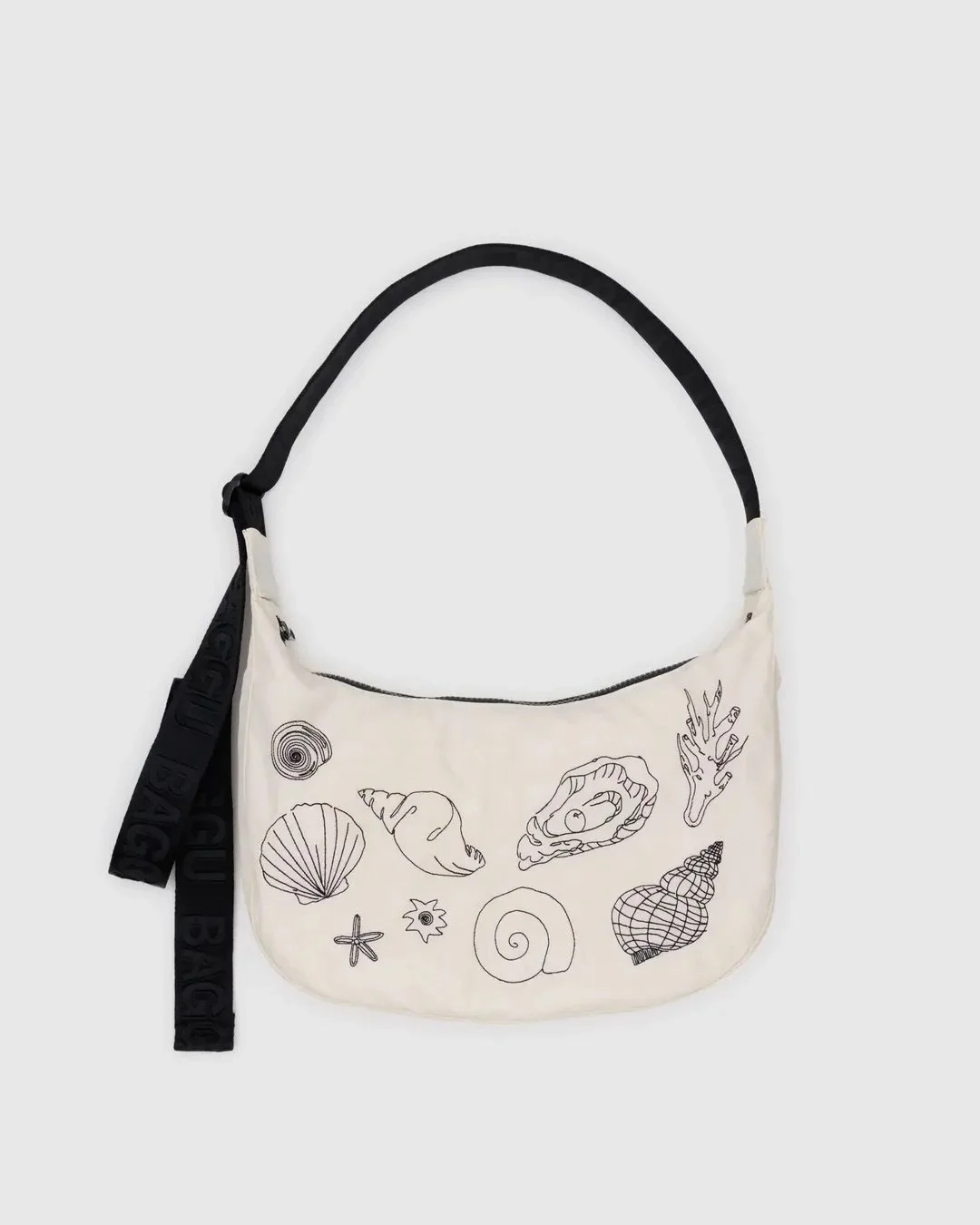 Embroidered Shells Medium Nylon Crescent Bag