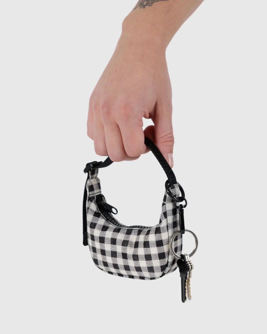 Black &amp; White Gingham Crescent Bag Charm