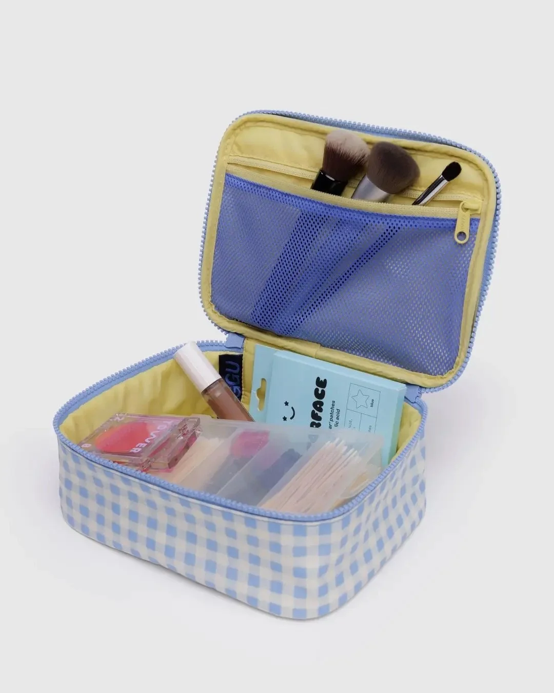 Light Blue Gingham Small Cosmetic Case