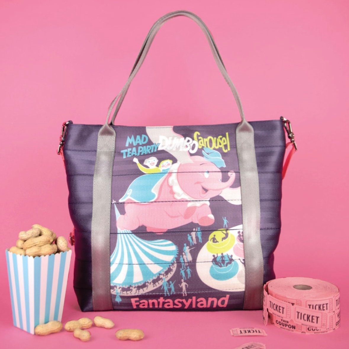 Fantasyland Attraction Poster Tote Bag by Harveys on Disney Store - Dumbo, Mad Tea Party, King Arthur Carousel
