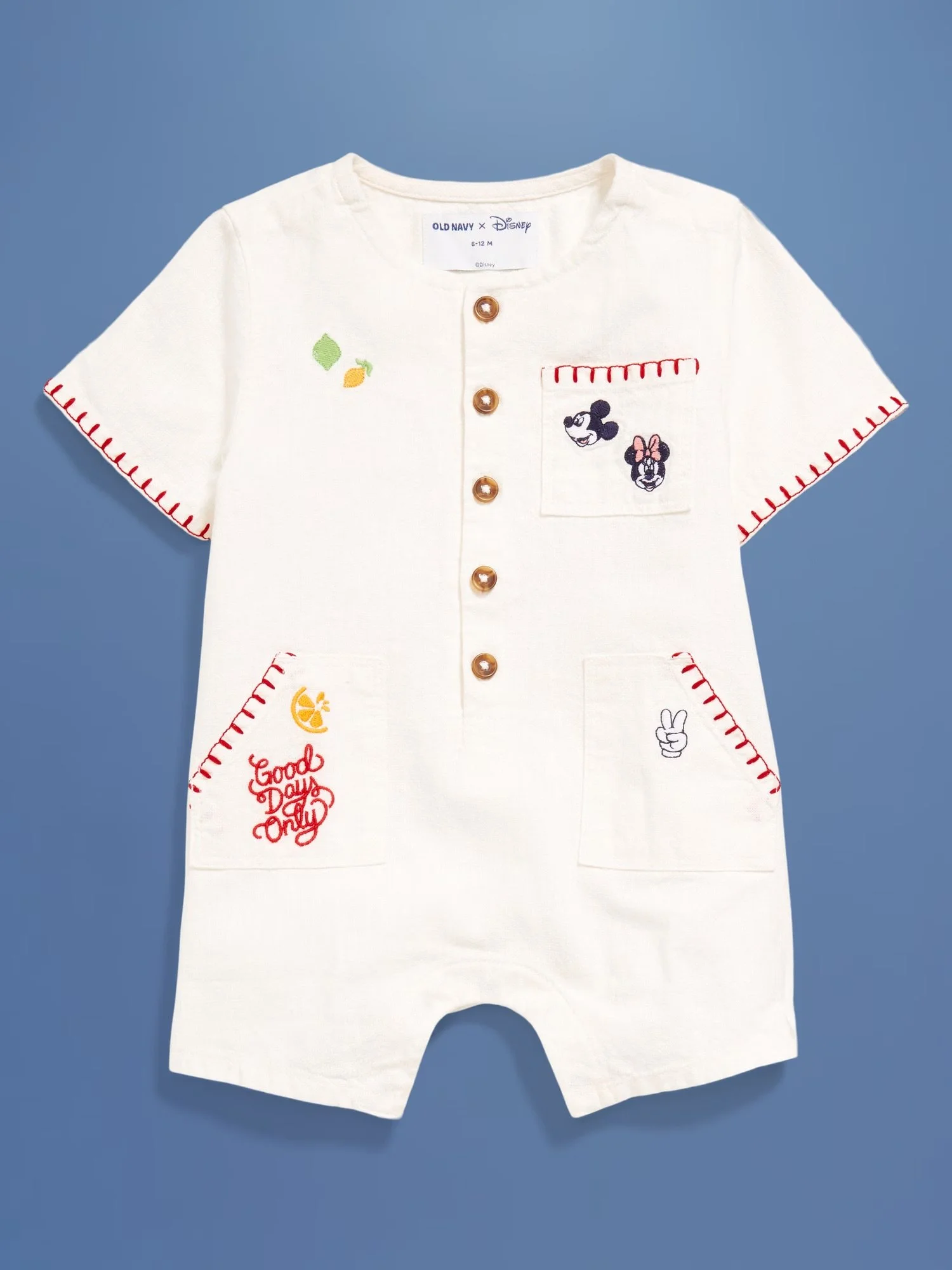 Baby Disney Embroidered Linen-Blend Romper