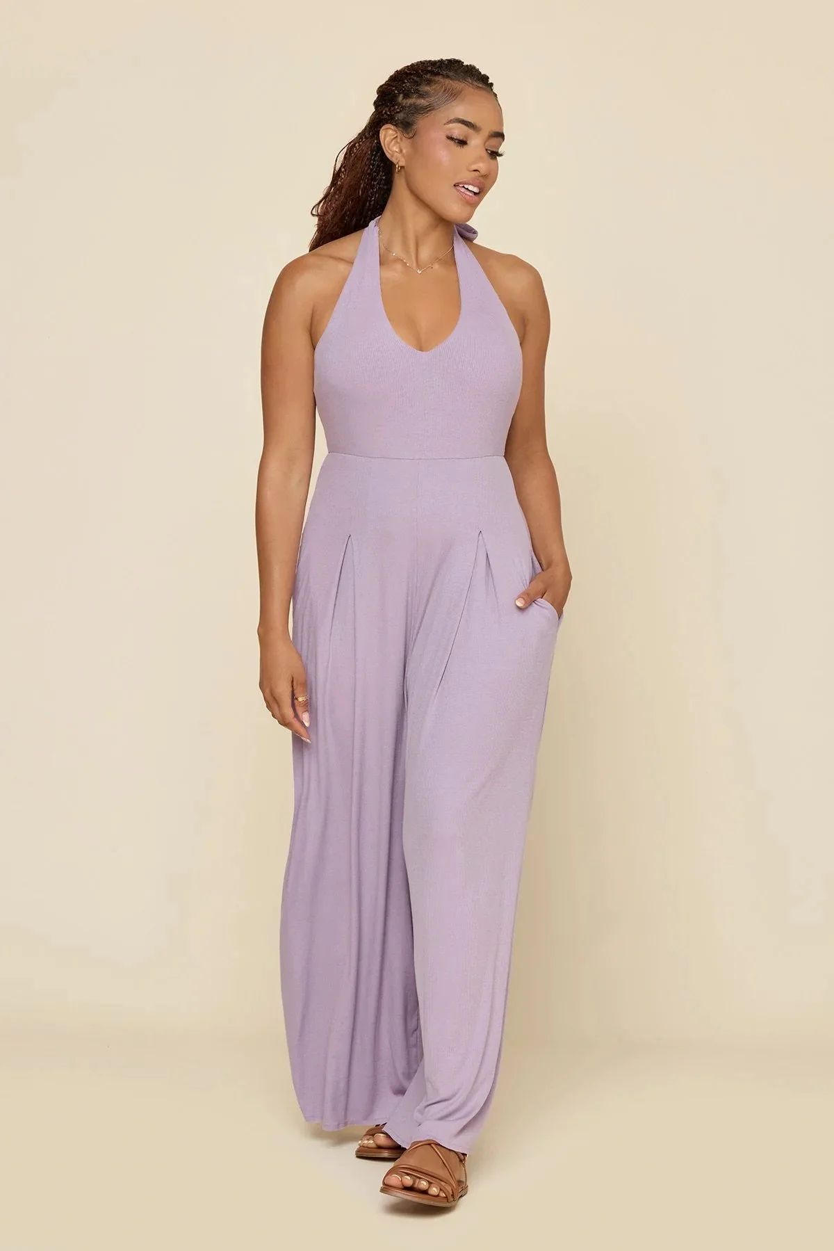 Lavender Haze Halter Go with the Flow Jumpsuit