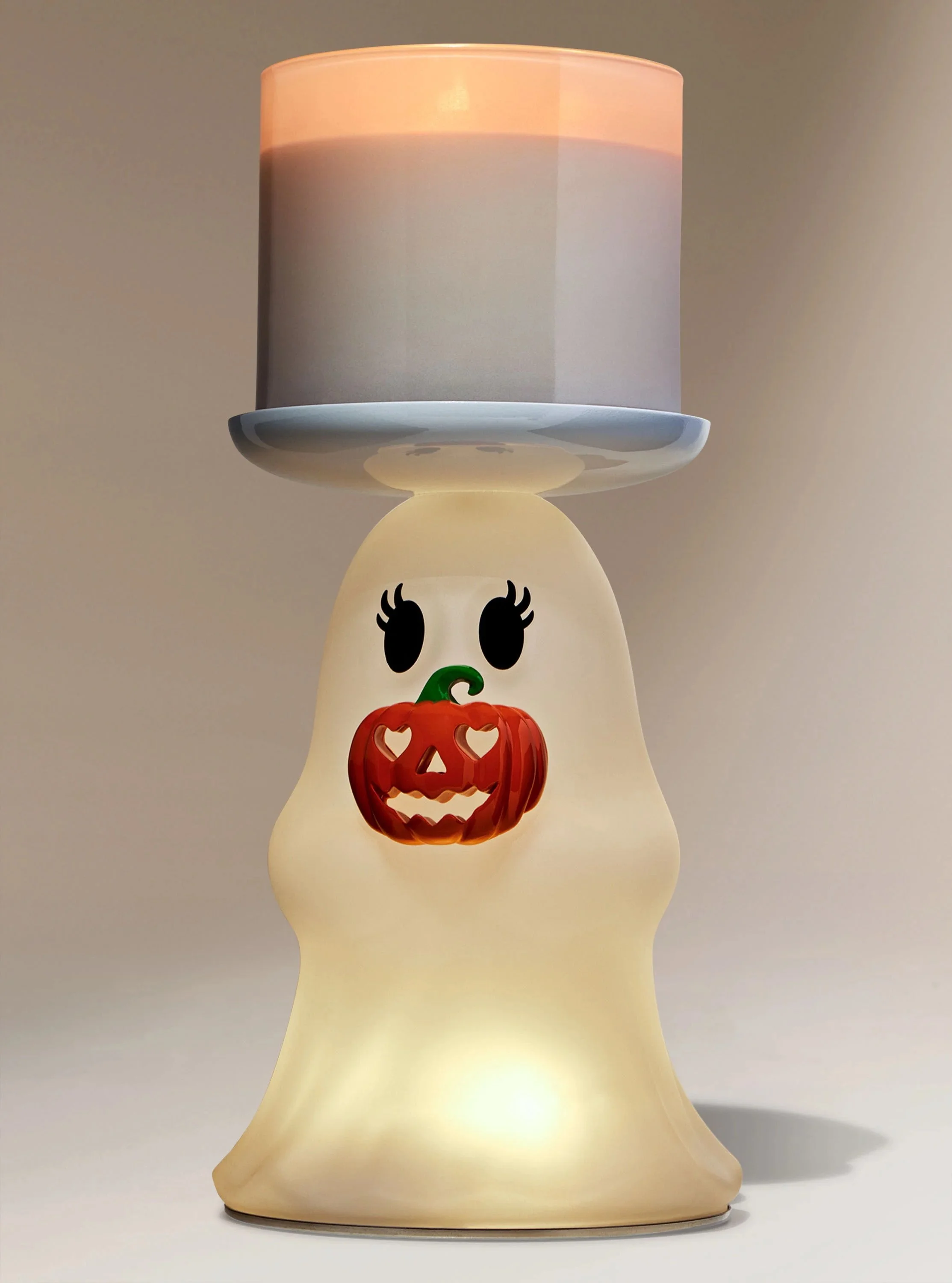 Light-up Ghost Jack-o'-Lantern 3-Wick Candle Holder