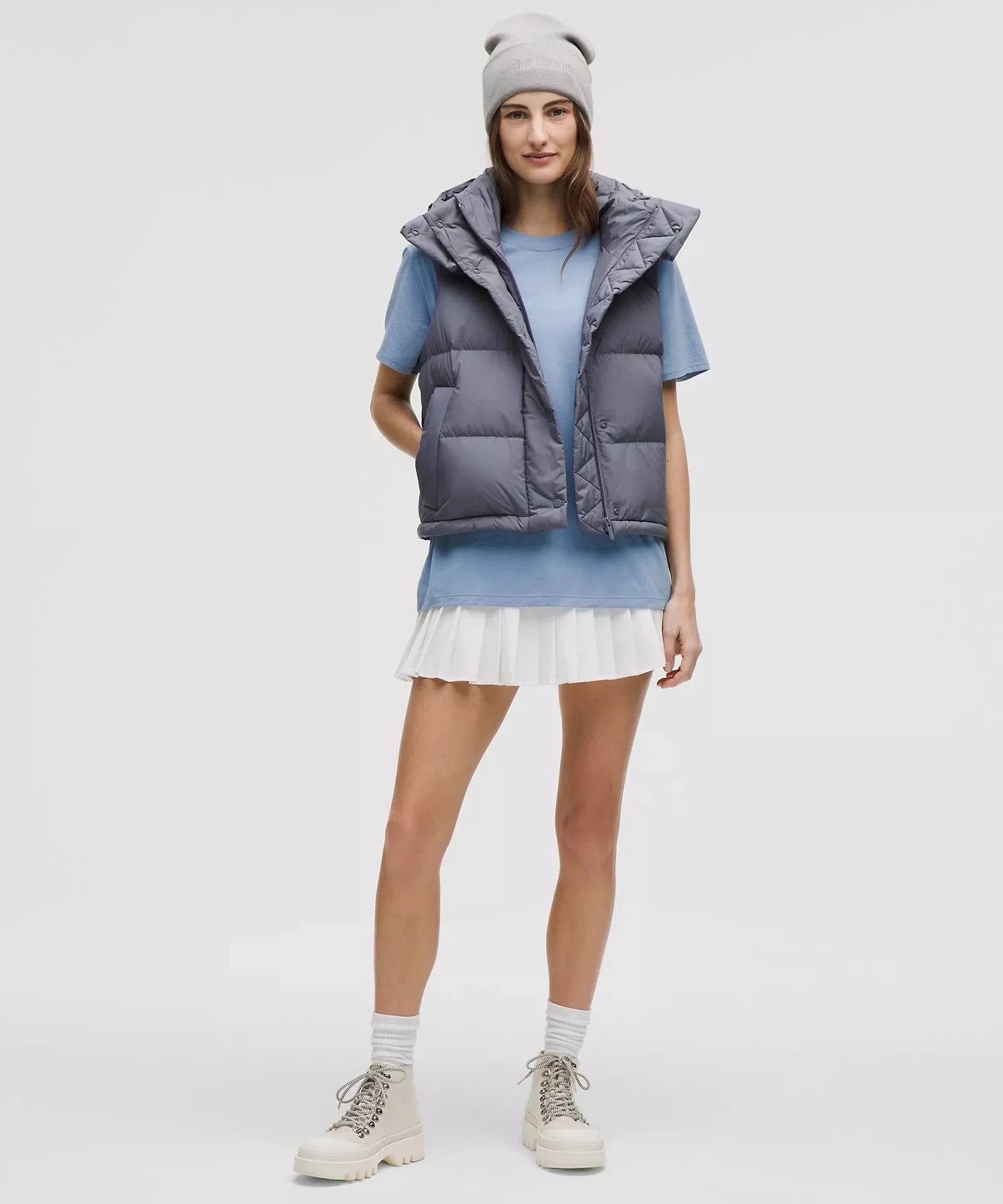 Wunder Puff 600-Down-Fill Cropped Vest - Solar Grey &amp; Rhino Grey