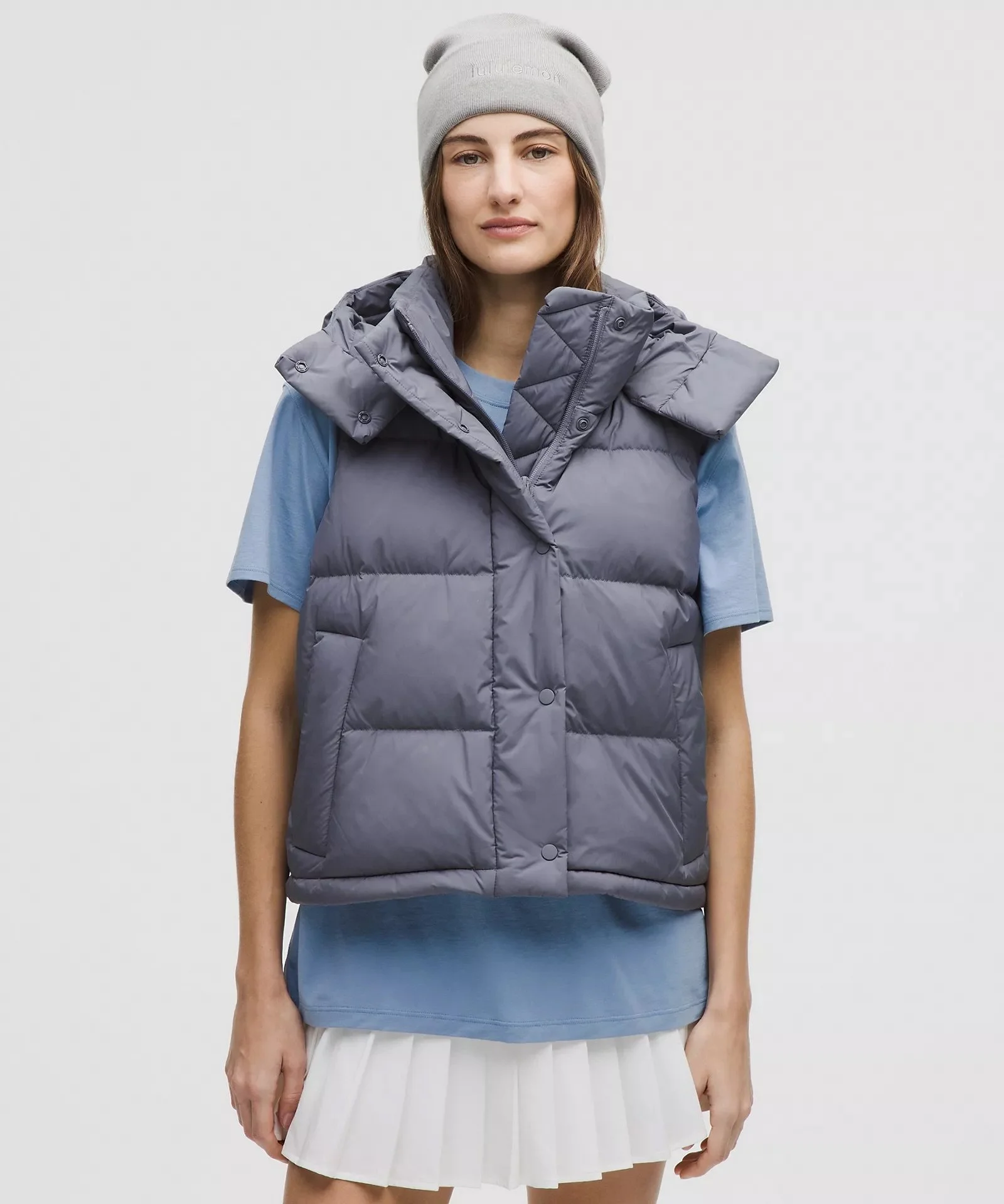 Wunder Puff 600-Down-Fill Cropped Vest - Solar Grey &amp; Rhino Grey