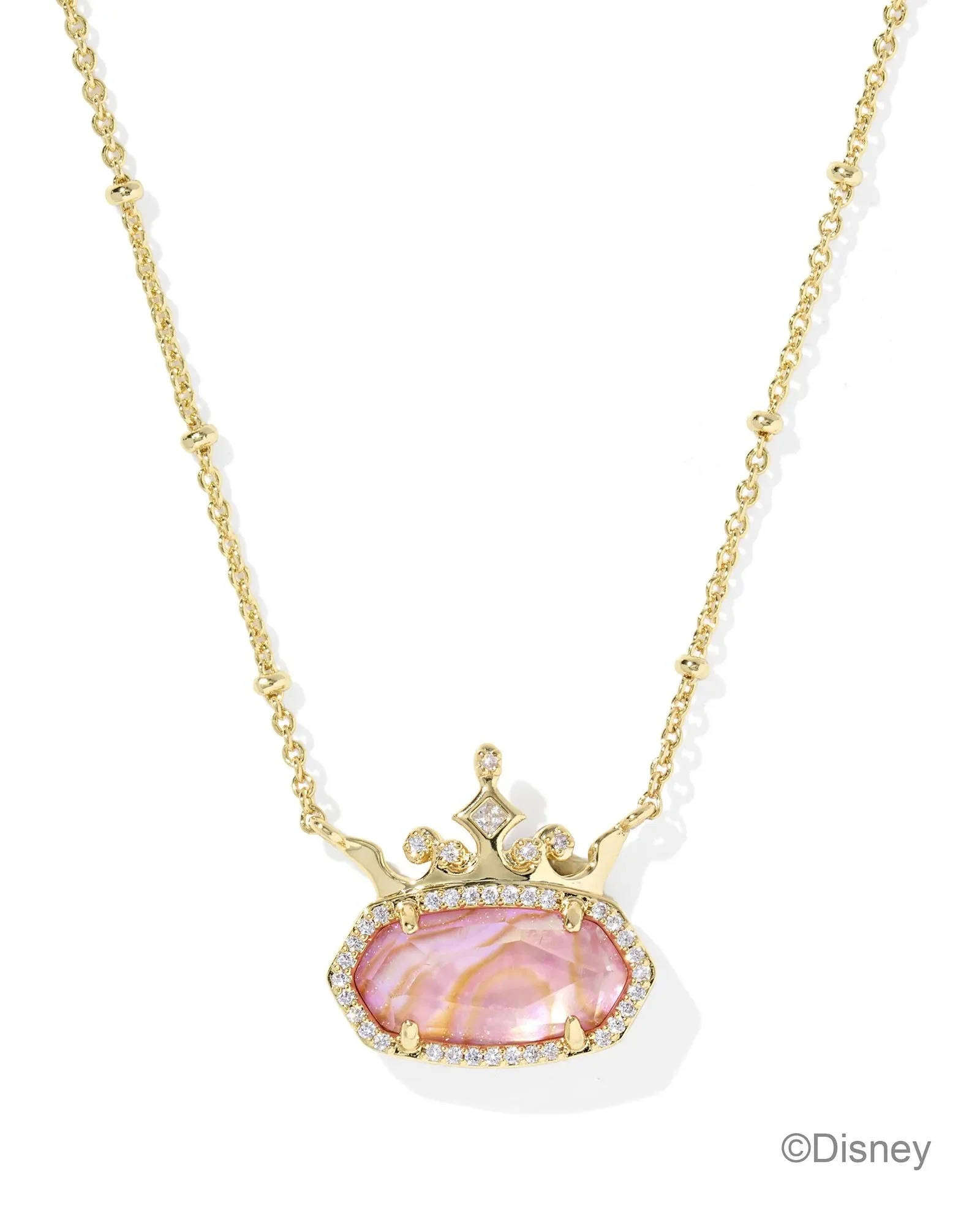 Aurora Gold Short Pendant Necklace - Light Pink Iridescent Abalone