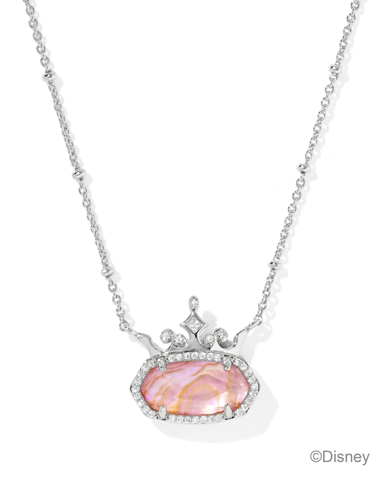 Aurora Silver Short Pendant Necklace - Light Pink Iridescent Abalone