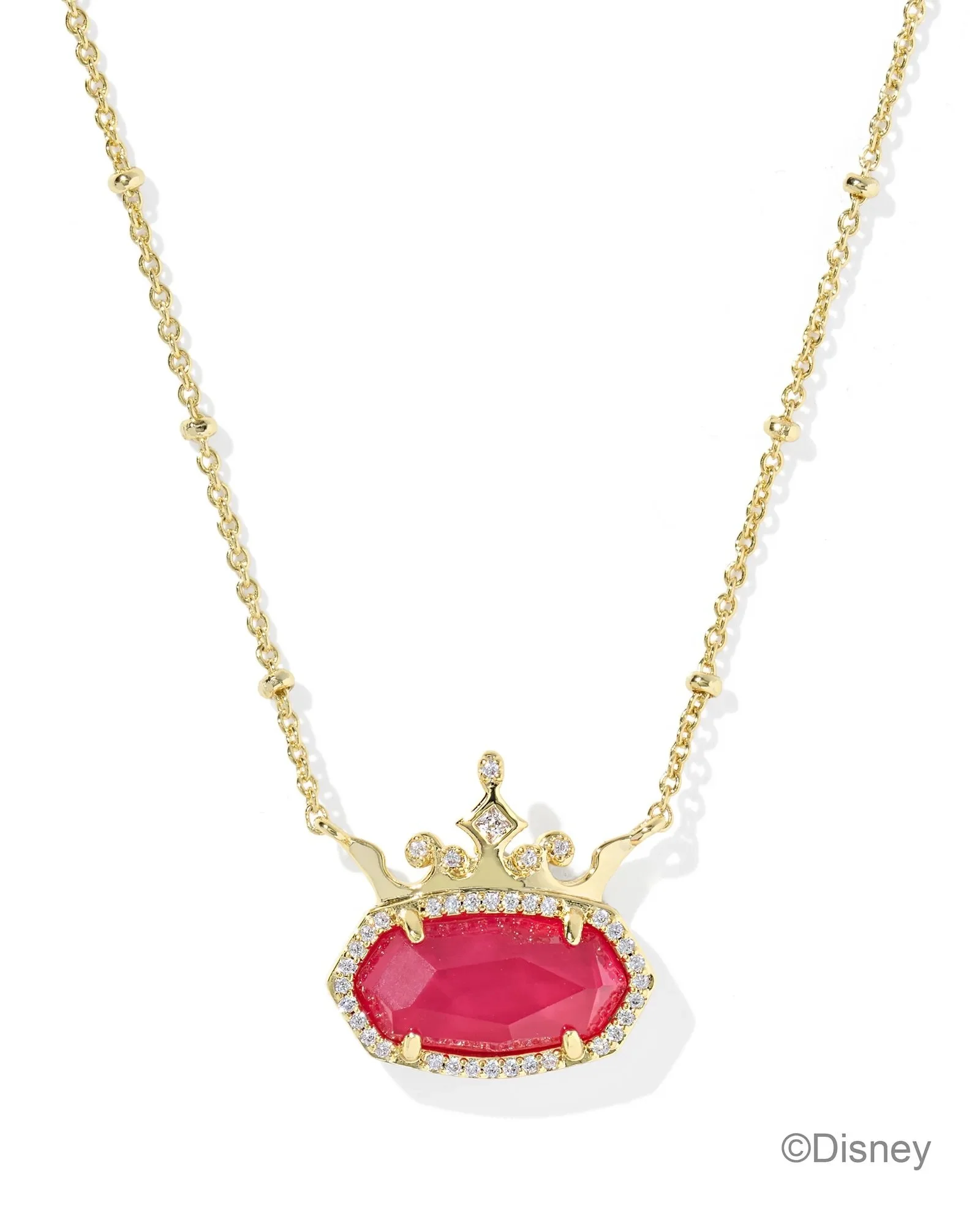 Mulan Gold Short Pendant Necklace - Dark Pink Mother of Pearl