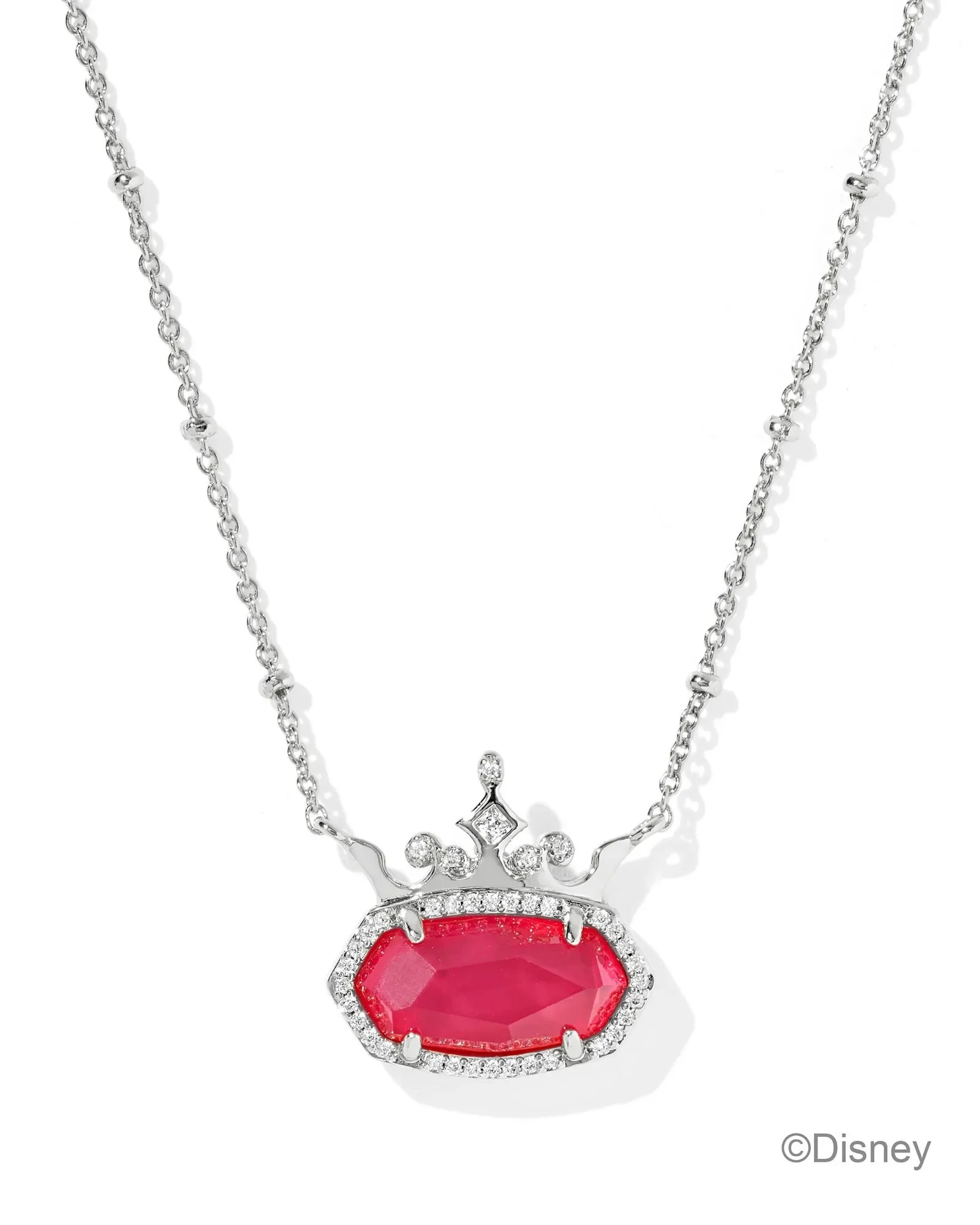 Mulan Silver Short Pendant Necklace - Dark Pink Mother of Pearl