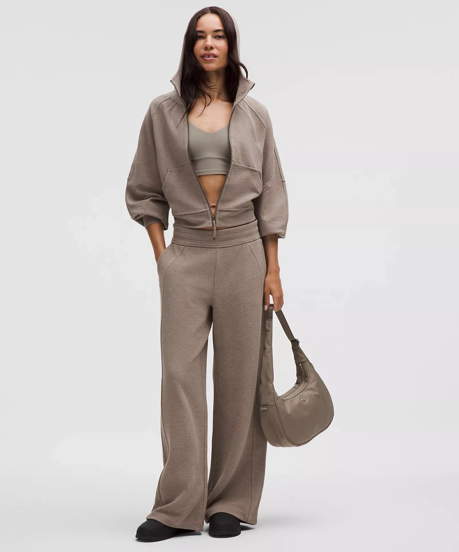 Warm Ash Grey - Scuba Oversized Full-Zip Hoodie Waffle